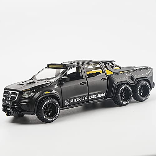 1/28 Scale Alloy Metal Pull Back Toy Pickup Truck with Sound & Light - Realistic Simulation Car Model for Boys - Perfect for Playtime, Collecting & Gifts (Black)