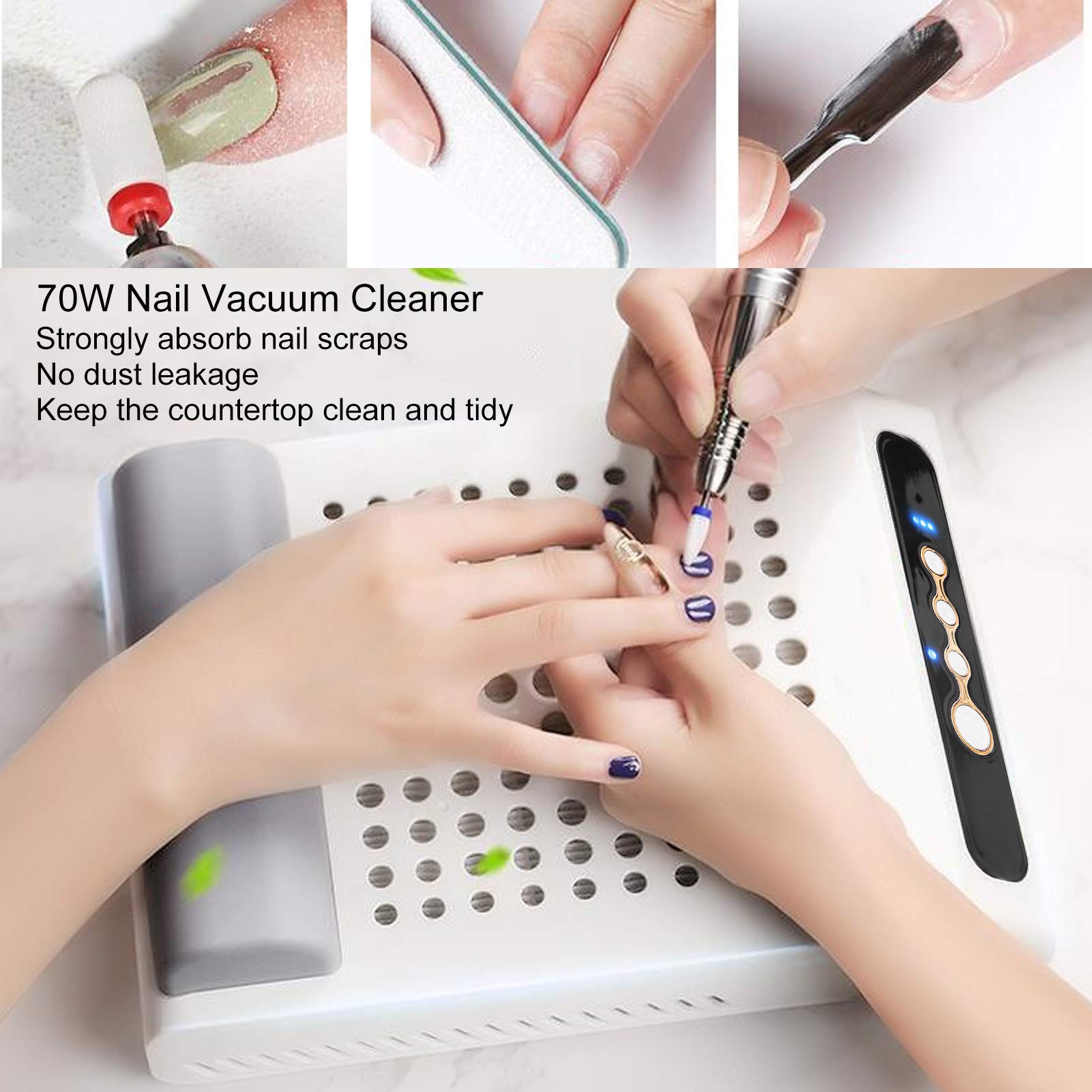 70W High-Power Nail Dust Collector Vacuum Cleaner - Strong Suction Manicure Dust Extractor for Nail Salon & Home Use | Portable Nail Drill Dust Collector for Gel Polish, Acrylic & Pedicure