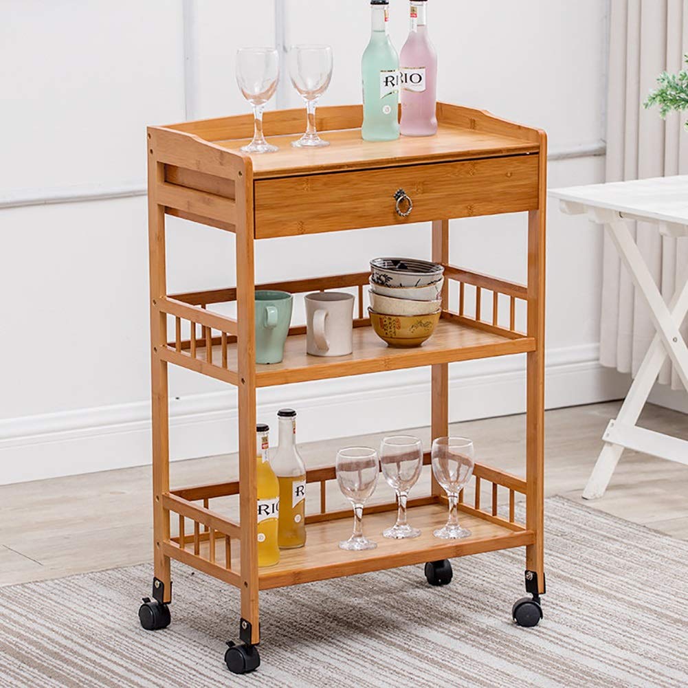 3-Tier Rolling Serving Cart with Storage Shelves - Kitchen Utility Island Trolley Cart for Home, Dining & Entertaining - Compact & Mobile (Color: C)