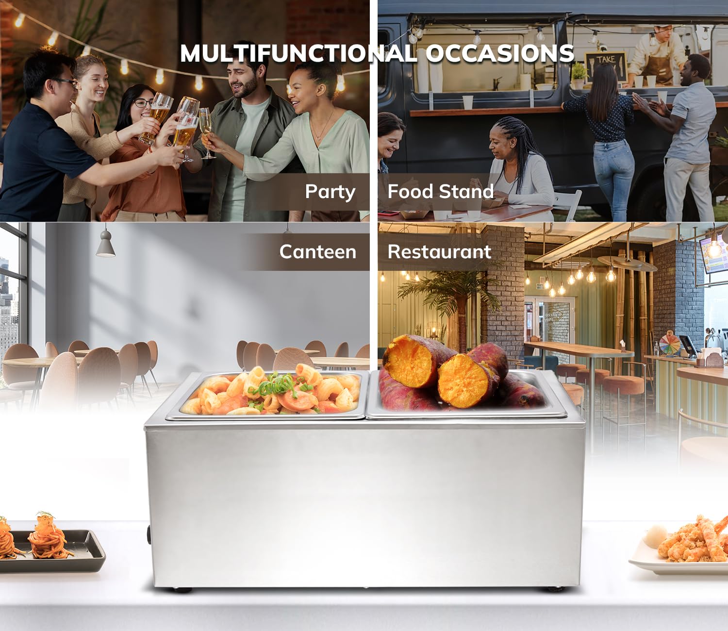Commercial Grade Stainless Steel Bain Marie Buffet Food Warmer - 2 Section Steam Table for Catering, Restaurants & Buffets | Perfect for Keeping Food Warm at Events, Banquets and Food Service Stations