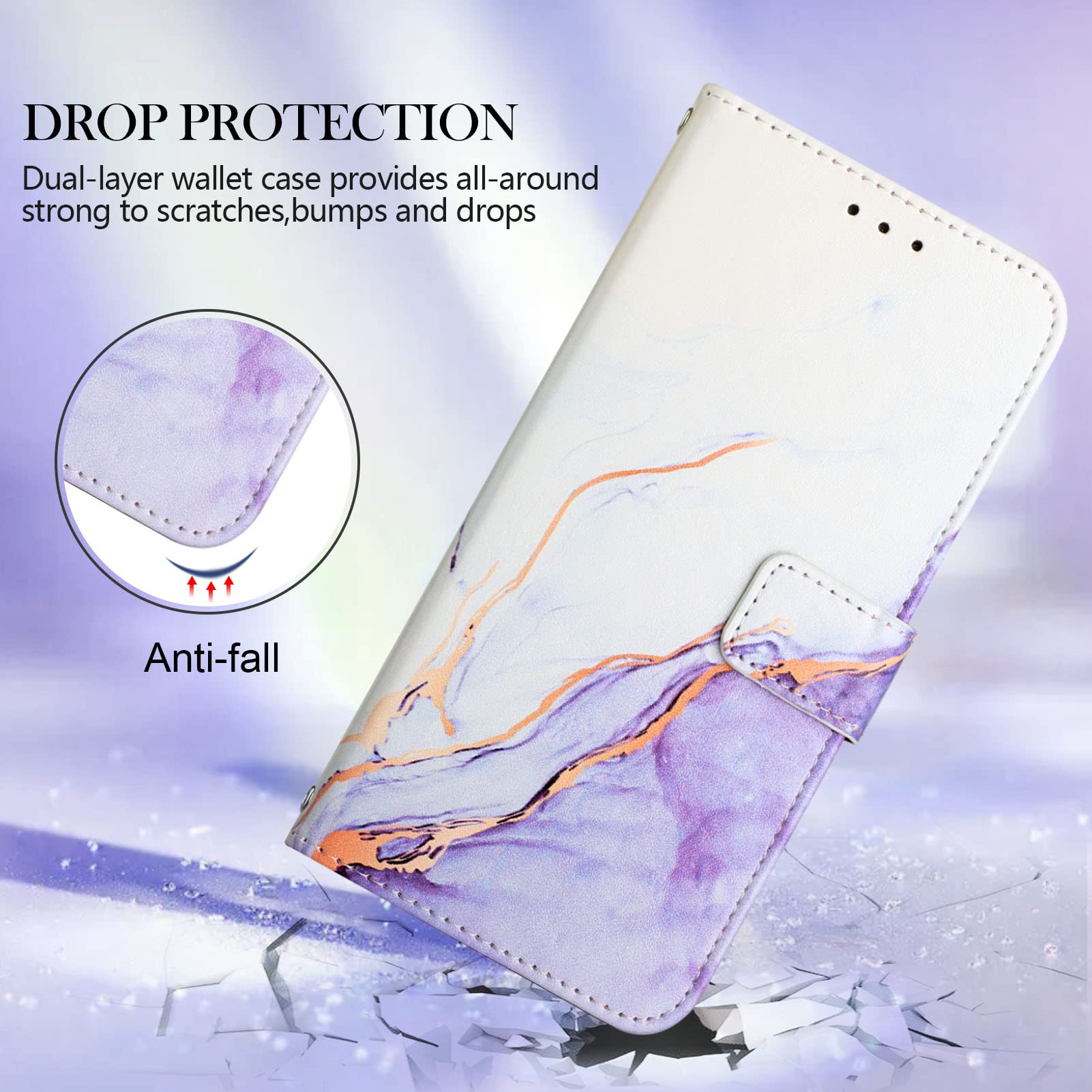 Premium Leather Wallet Case for Samsung Galaxy S22 Ultra - Flip Folio Cover with Card Holder & Kickstand | Marble Design in White & Purple | Protective Phone Case for Women & Girls | Perfect for Work, Travel & Everyday Use