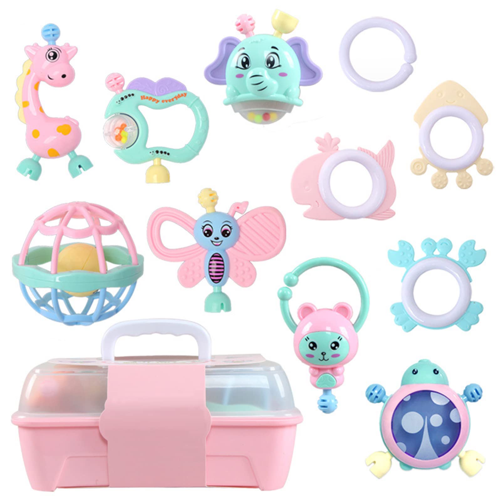 **Baby Teething Toys for 3-12 Months - 11-Pack Silicone Rattles & Puzzle Teethers for Infants (Giraffe, Elephant) - Early Developmental Learning & Sensory Stimulation - Perfect for Soothing Sore Gums, Playtime & Baby Shower Gifts**