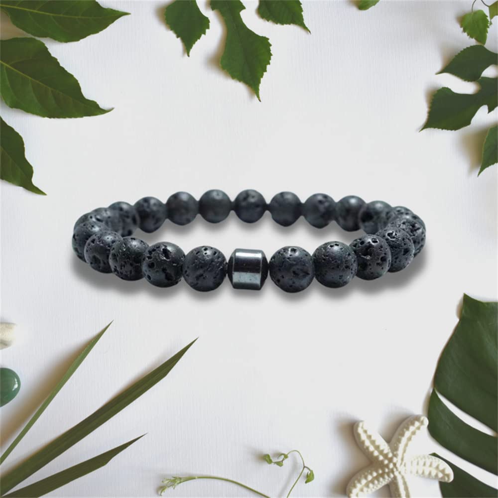 Natural Lava Rock Beads Stretch Bracelet - Adjustable Braided Rope Gemstone Elastic Bracelet for Men & Women - Perfect for Yoga, Meditation & Spiritual Healing
