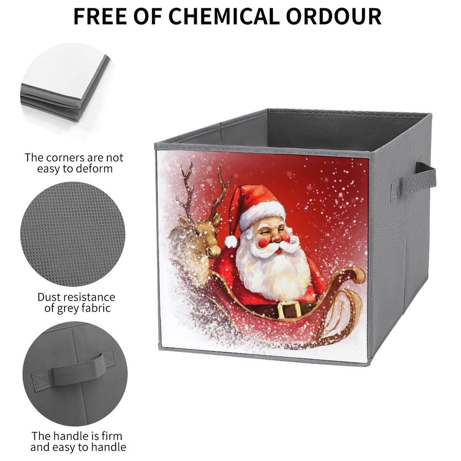 6-Piece Collapsible Christmas Santa Claus Printed Storage Bins with Handles - Foldable Organizing Baskets for Shelves, Closet & Home Organization | Holiday Decor Storage, Toy Organizer, Household Essentials