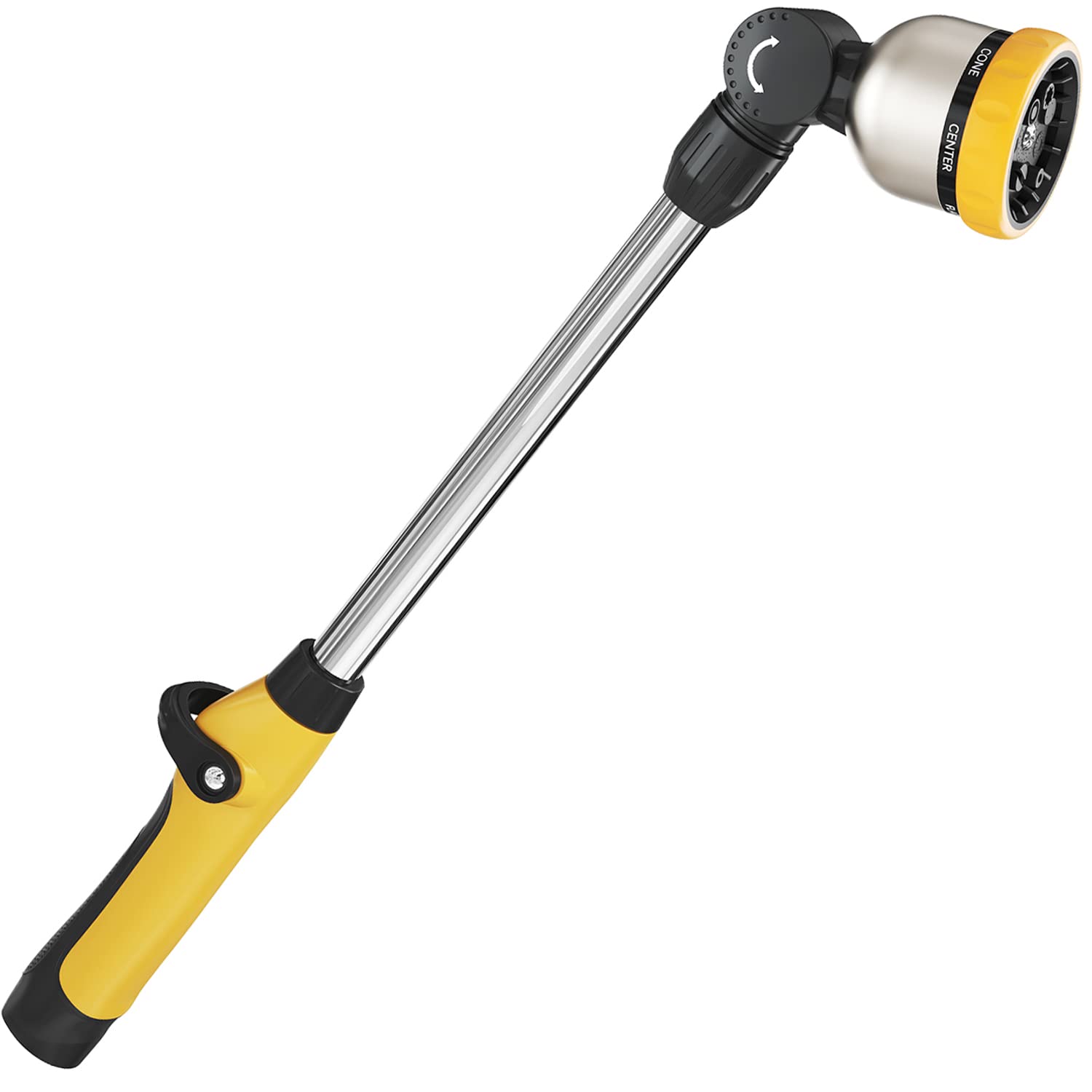 FANHAO 16 Inch Heavy Duty Garden Watering Wand with 180° Rotating Head & Thumb Control Valve - 8 Spray Patterns Hose Nozzle for Lawn, Flowers & Plants (Yellow) - Perfect for Watering Gardens, Lawns & Hard-to-Reach Areas