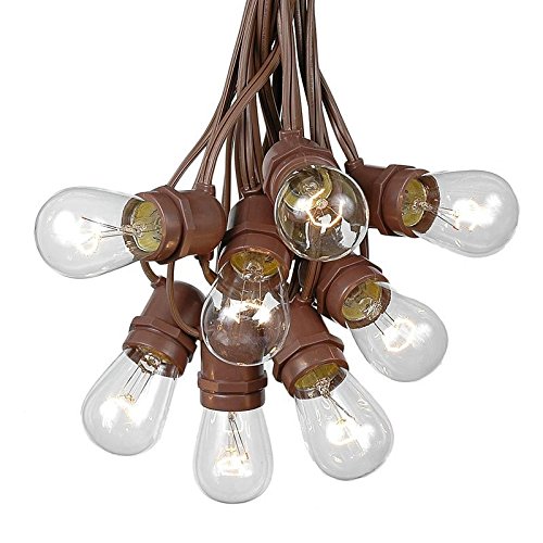37.5 Foot Commercial Grade S14 Edison Outdoor String Lights - 25 Clear Bulbs, Brown Wire - Vintage Patio Lighting for Backyard, Garden, Gazebo, Cafe & Market Decor