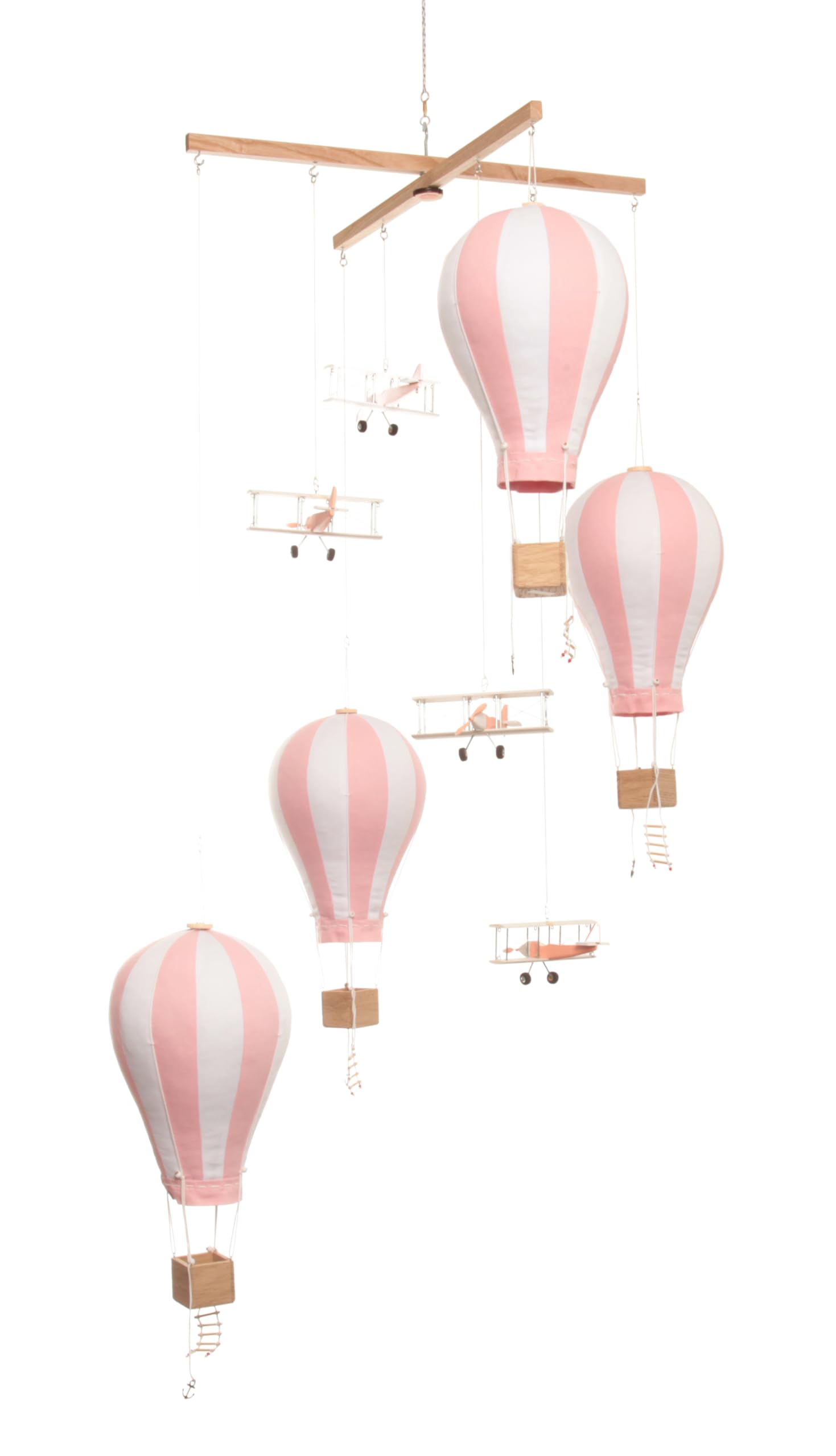 Pink & White Large Airplane and Hot Air Balloon Ceiling Mobile - Vintage Travel Theme Nursery Decor for Baby Girls & Kids | Perfect for Bedroom, Playroom & Children's Room Decoration