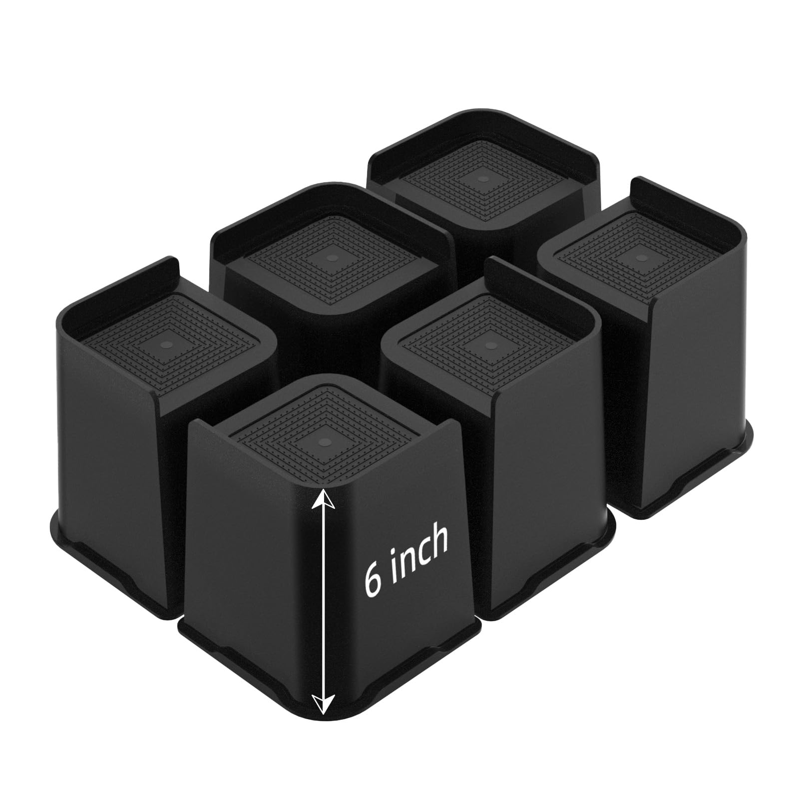 6 Inch Heavy Duty Bed Risers - 6000 Lbs Capacity Furniture Lifters for Beds, Couches, Desks & Sofas | Extra Tall Bed Frame Risers for Storage & Wheelchair Access (Black, 6-Pack) - Perfect for Dorm Rooms, Apartments & Home Organization