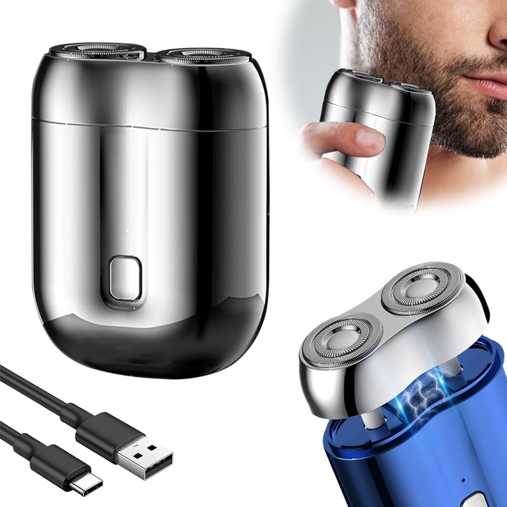 Rechargeable Dual-Head Pocket Electric Shaver for Men - Mini Portable USB Travel Razor with Washable Design - Perfect for Home, Car & On-The-Go Grooming (Silver)