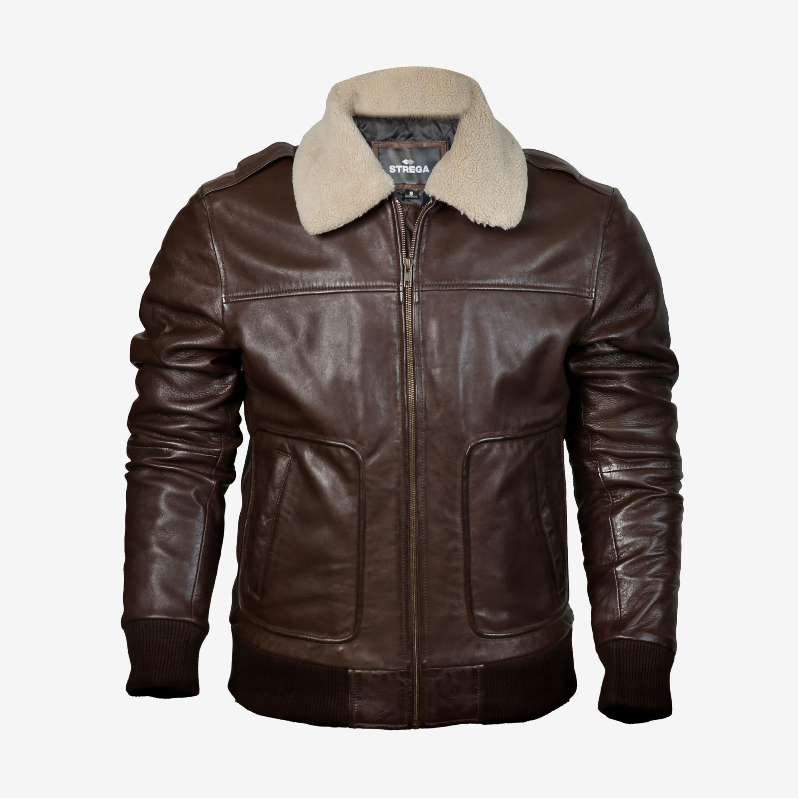 Genuine Lambskin Bomber Jacket for Men - Premium Brown Leather Jacket with Removable Sherpa Collar | Stylish Outerwear for Casual Wear, Motorcycle Riding & Winter Fashion