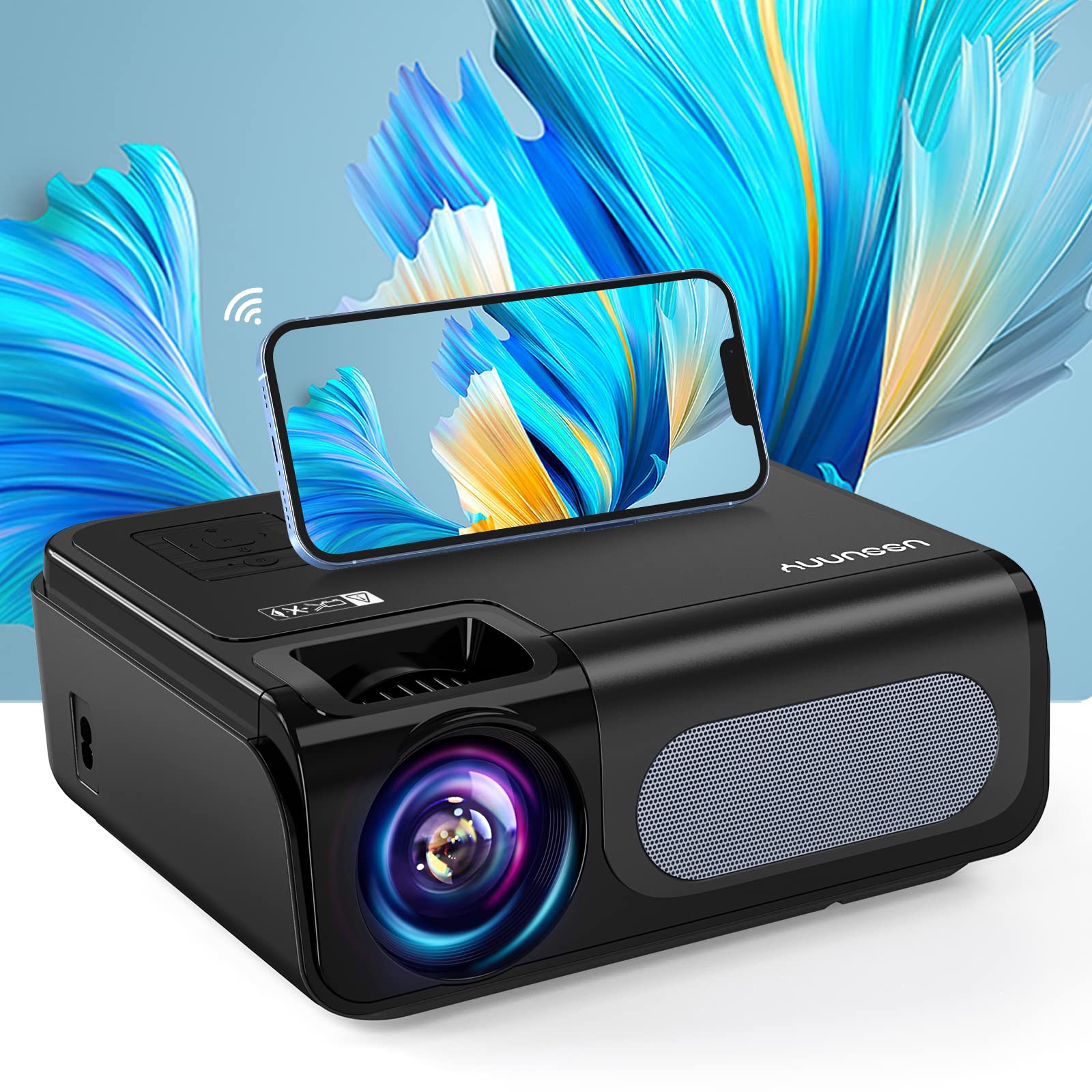 USSUNNY 5G WiFi Bluetooth Projector - 12500L 500 ANSI Lumens 1080P Native 4K Supported Home Theater Projector with Keystone Correction & Zoom | Perfect for Outdoor Movies, Gaming, Presentations & 300