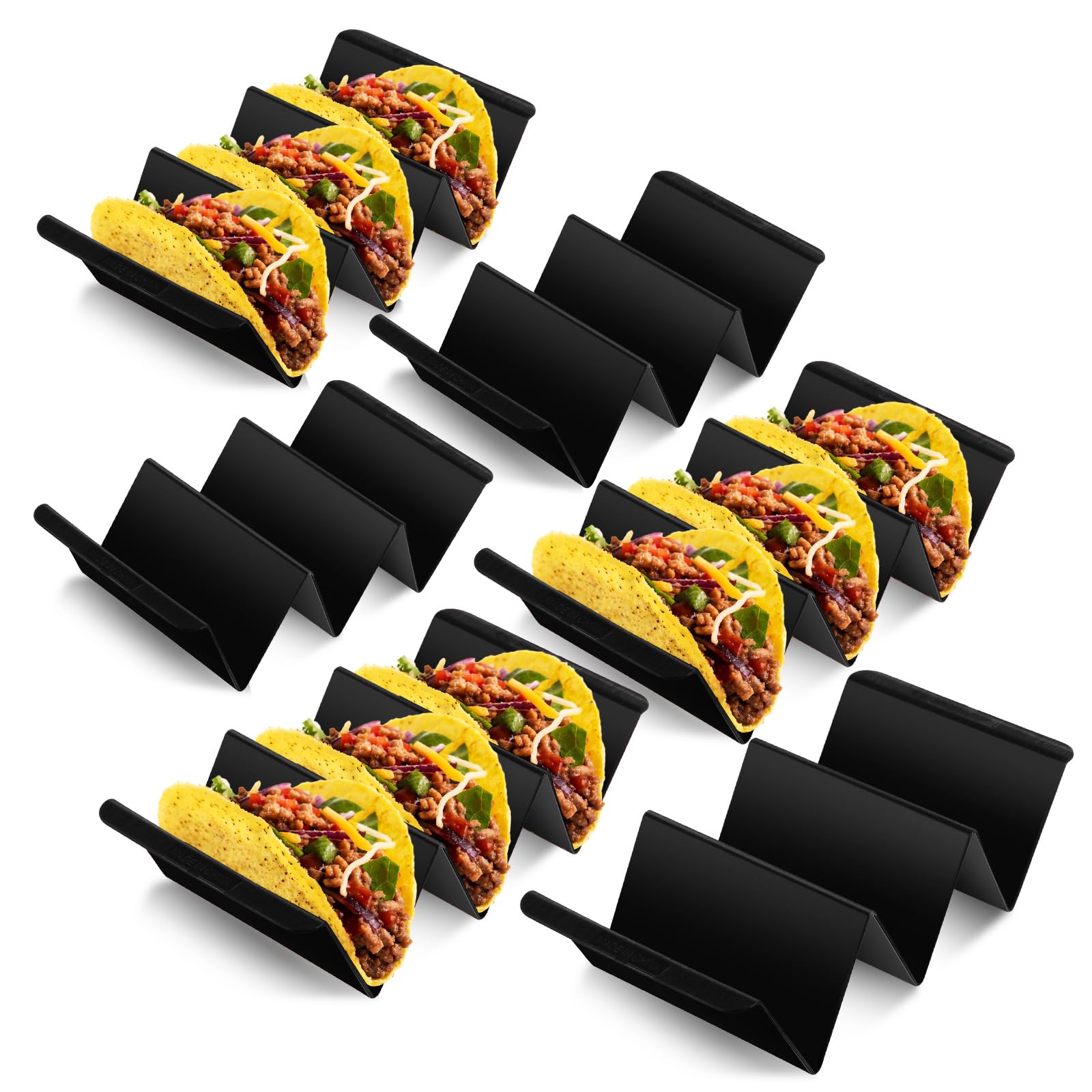 Baderke Mexico Taco Holder Stands - Set of 6 Black Large Plastic Tray Plates for Taco Night | Dishwasher & Microwave Safe | Perfect for Taco Tuesday Parties, Family Gatherings & Mexican Food Lovers