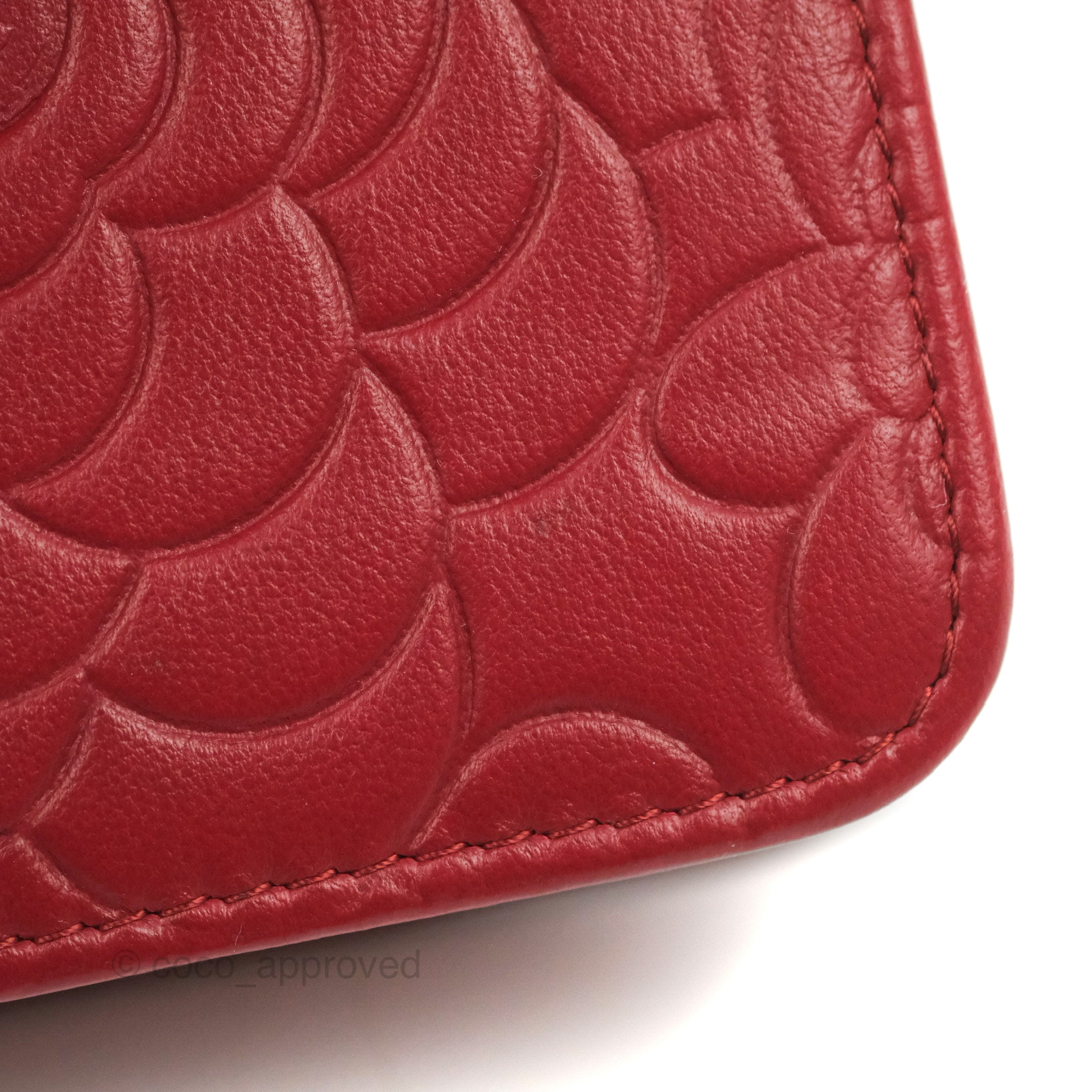 Chanel Camellia Embossed Wallet on Chain WOC in Red Lambskin with Silver Hardware - Luxury Crossbody Bag for Women, Perfect for Evening Events & Date Nights