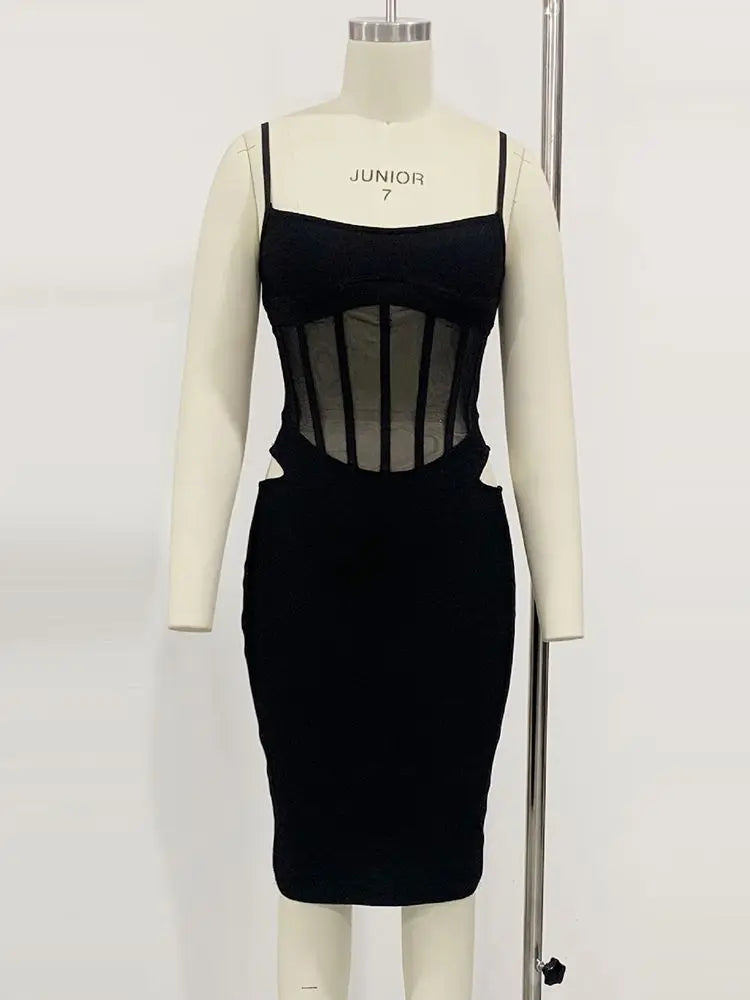 **Ailigou Women's Sexy Sleeveless Bandage Midi Dress - Tight Fit, Hollow Lace Design, Elegant Club & Party Wear for Summer Nights**