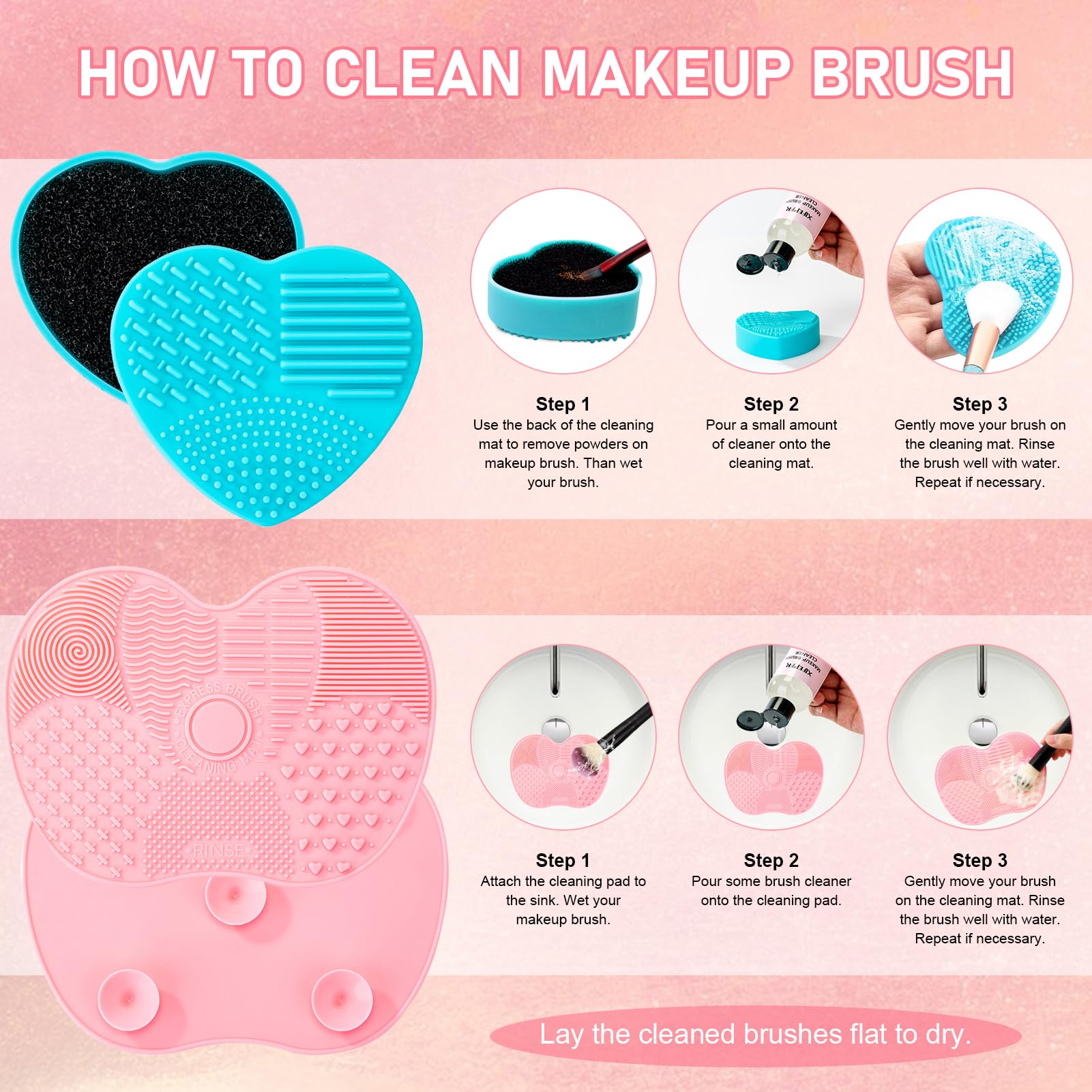 Professional Makeup Brush Cleaner Solution - 6.8 Fl Oz Deep Cleansing Formula for Brushes, Sponges & Puffs | Includes 2 Cleaning Mats | Perfect for Daily Makeup Tool Maintenance & Sanitizing | Ideal Gift for Women & Beauty Enthusiasts | Use for Home Salon, Travel Kit & Professional Makeup Artist Tools