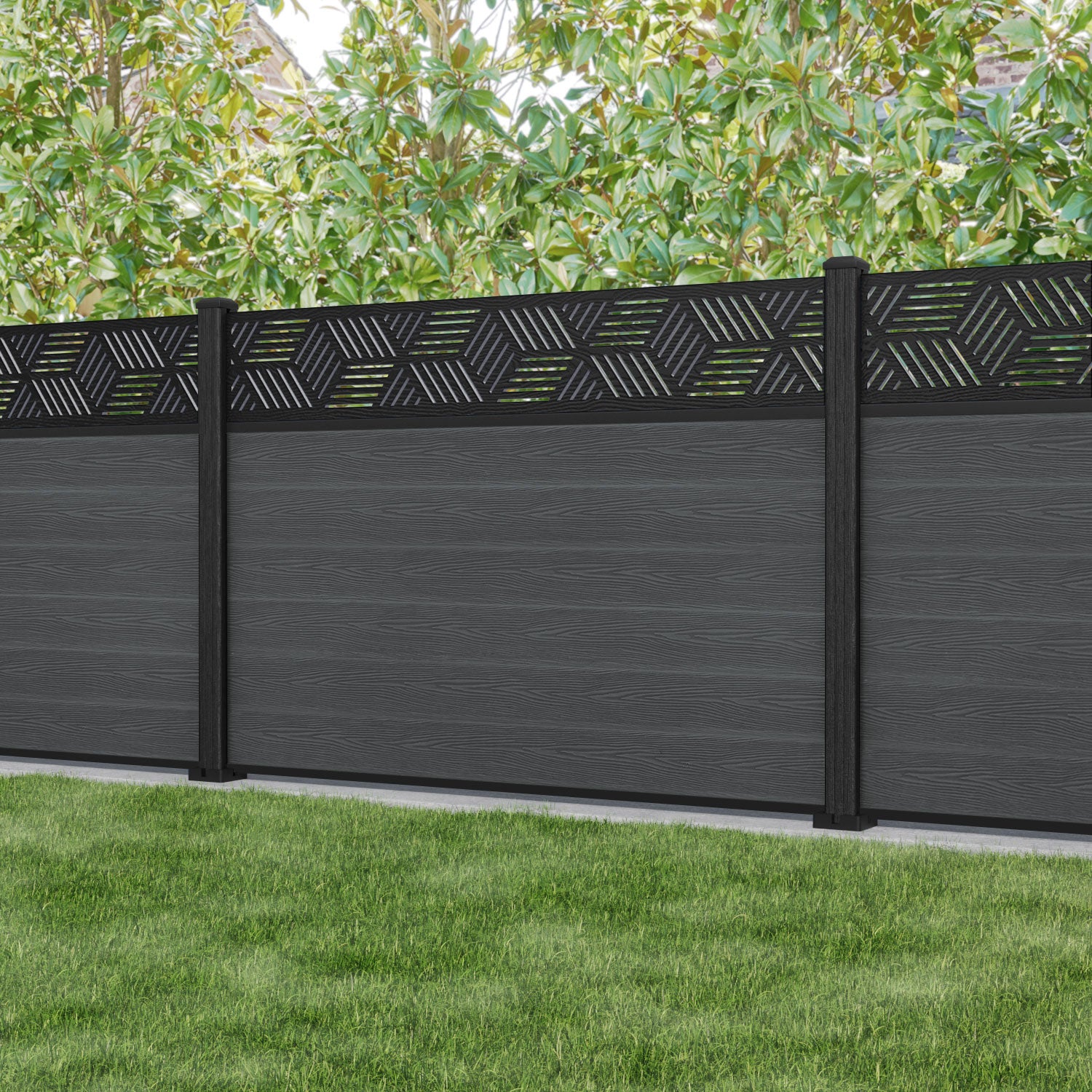 Classic Cubed Fence Panel - Dark Grey Composite Fencing with Durable Posts | Perfect for Backyard Privacy, Garden Borders & Patio Enclosures