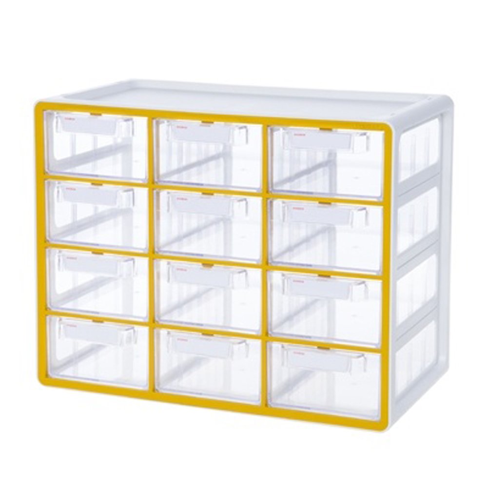 SYSMAX 12-Section Clear Storage Organizer Box - Transparent Drawers for Stationery, Office Supplies, Tools, Craft & Household Items - Perfect for Desk, Workshop & Home Organization