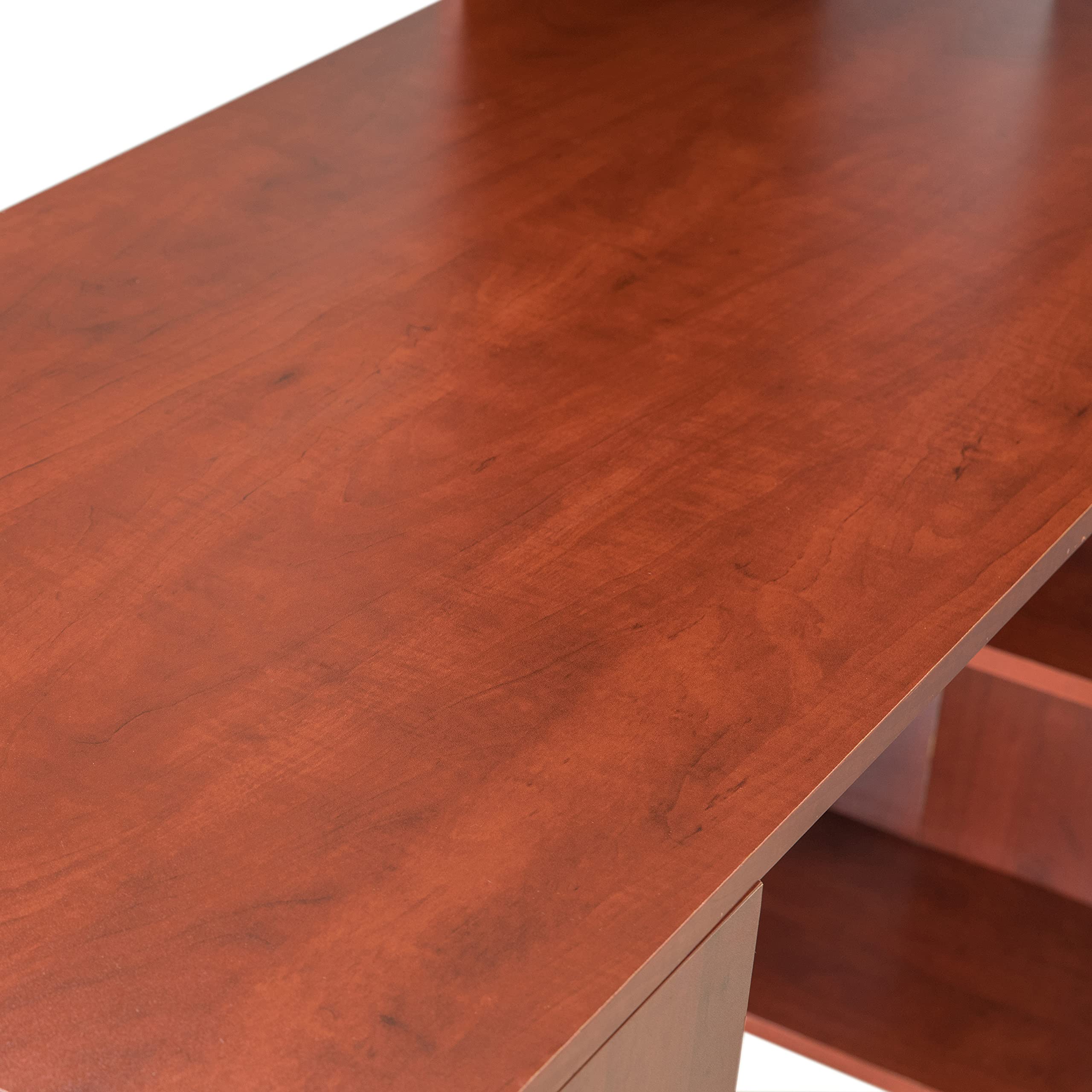 Basicwise Computer Writing Workstation Table with Combo Bookshelf Bookcase - Cherry Large (QI004018.CR.L) | Home Office Desk with Storage Shelf for Study, Work & Gaming