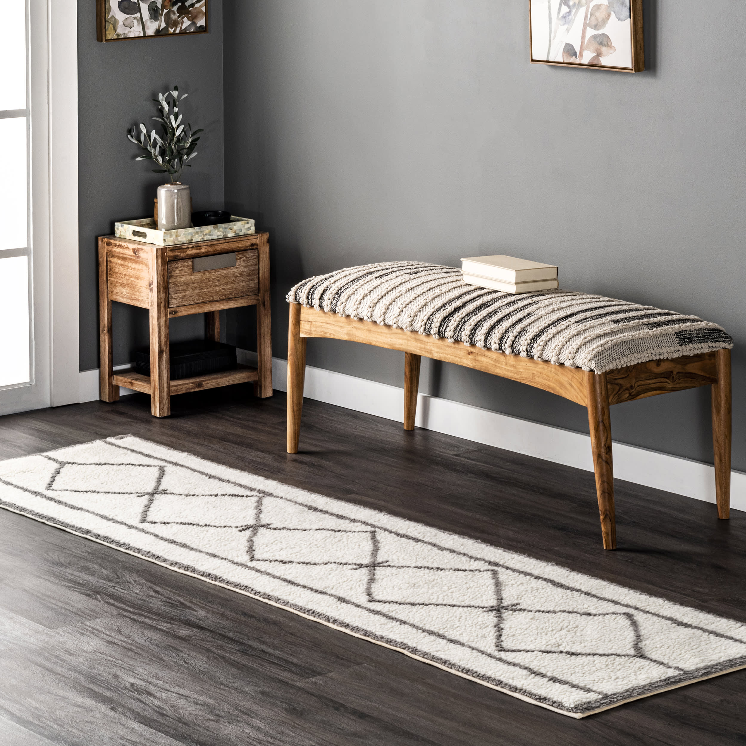 Aleena Wool Diamond Washable Rug - Soft & Durable Ivory Area Rug for Living Room, Bedroom, or Office | Machine Washable & Stain Resistant