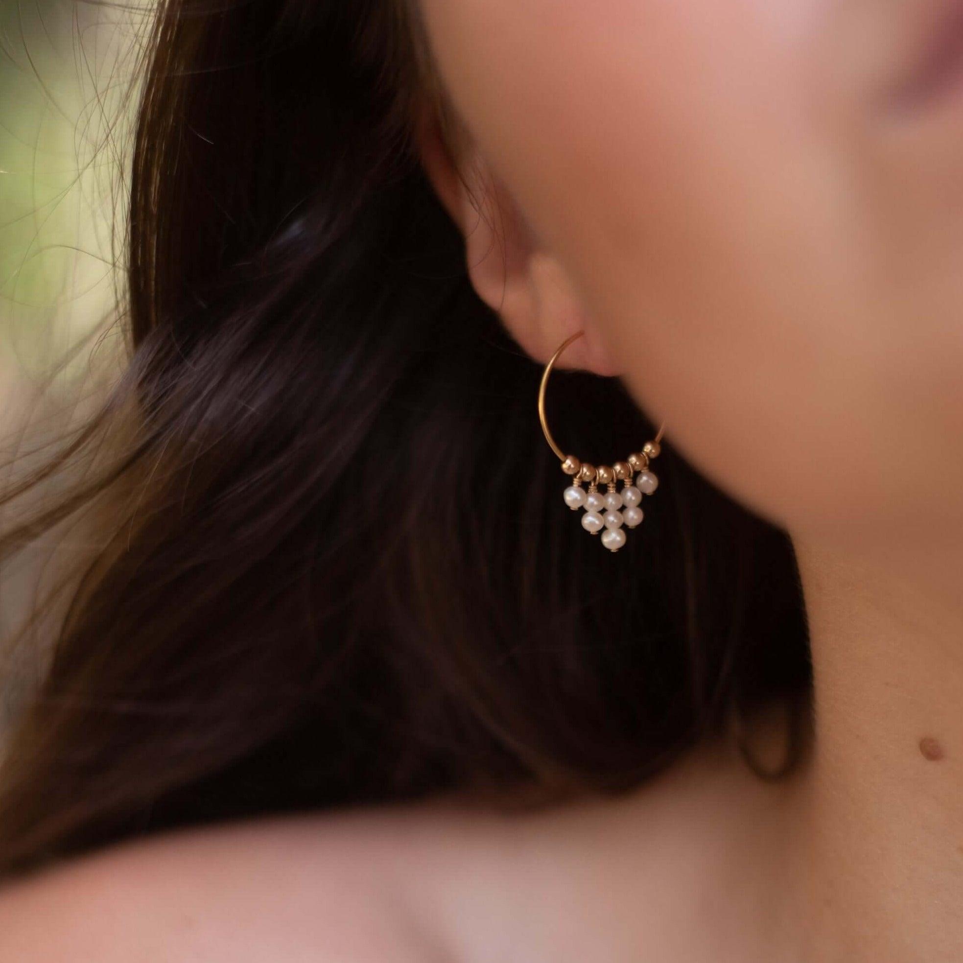 Elegant White Freshwater Pearl Hoop Earrings for Women – Perfect for Weddings, Parties & Everyday Wear