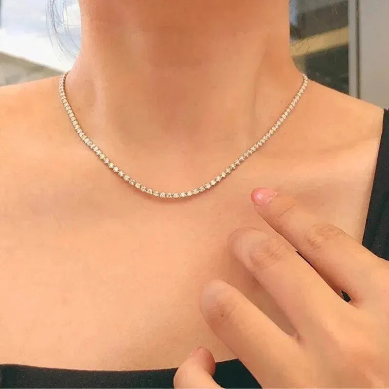 18K White Gold 4CT Real Diamond Tennis Necklace for Women - 40cm Length, Au750 - Perfect for Senior Banquet, Wedding, Party & Special Occasion Jewelry Gift