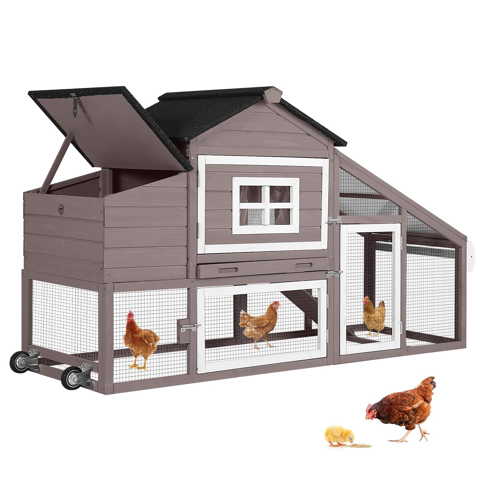 **GUTINNEEN Mobile Chicken Coop with Wheels - Outdoor Rabbit Hutch for 2-4 Chickens, 67