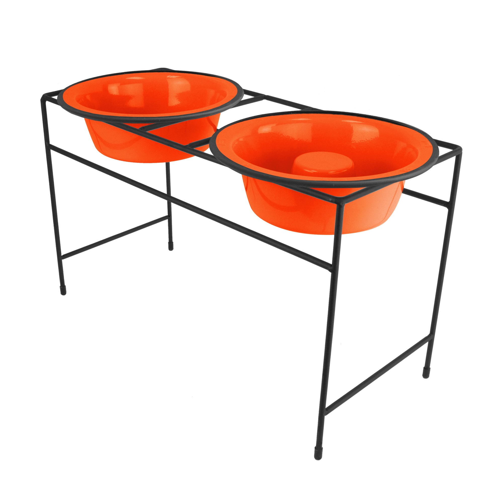 Platinum Pets Modern Double Diner Slow Feeder Dog Bowl with Stainless Steel - Anti-Gulping Pet Food Dish for Small Medium Large Dogs - Perfect for Mealtime Portion Control & Digestion Aid (Hunter Orange)