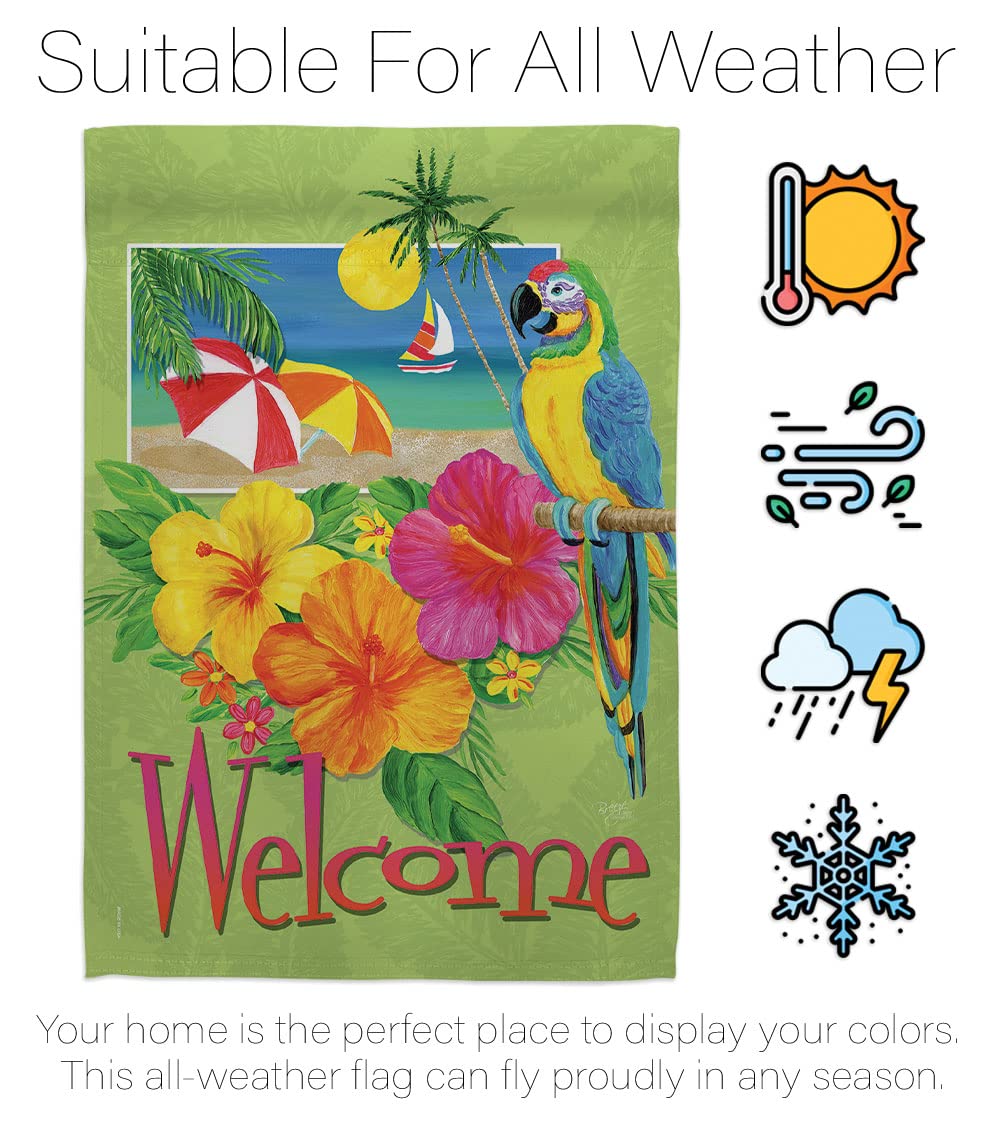 Tropical Summer House Flag Set 28x40in w/Flagpole - Outdoor Decor