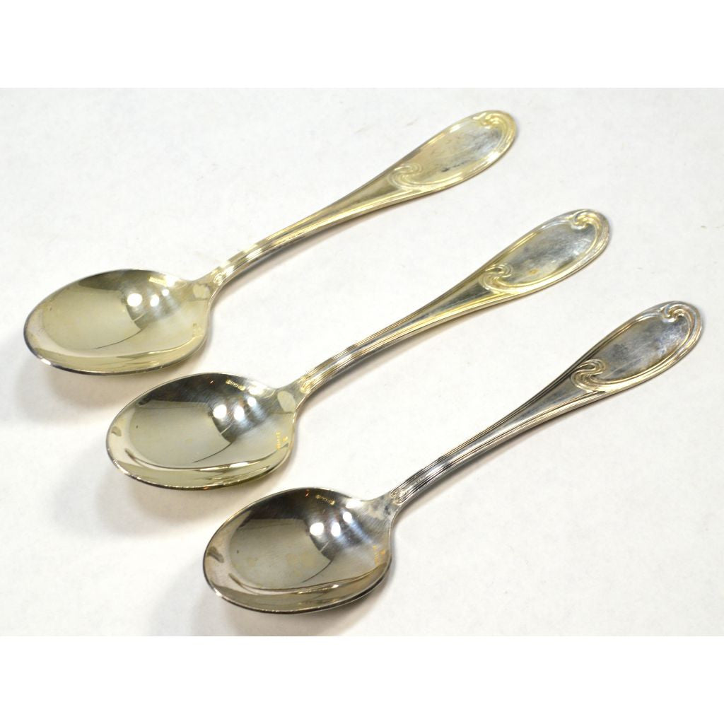 Vintage ERCUIS Silver Plated Flatware Set - 3 Oval Teapoons & Fruit Spoons with Wave Pattern - Perfect for Afternoon Tea, Dessert Serving & Antique Collection