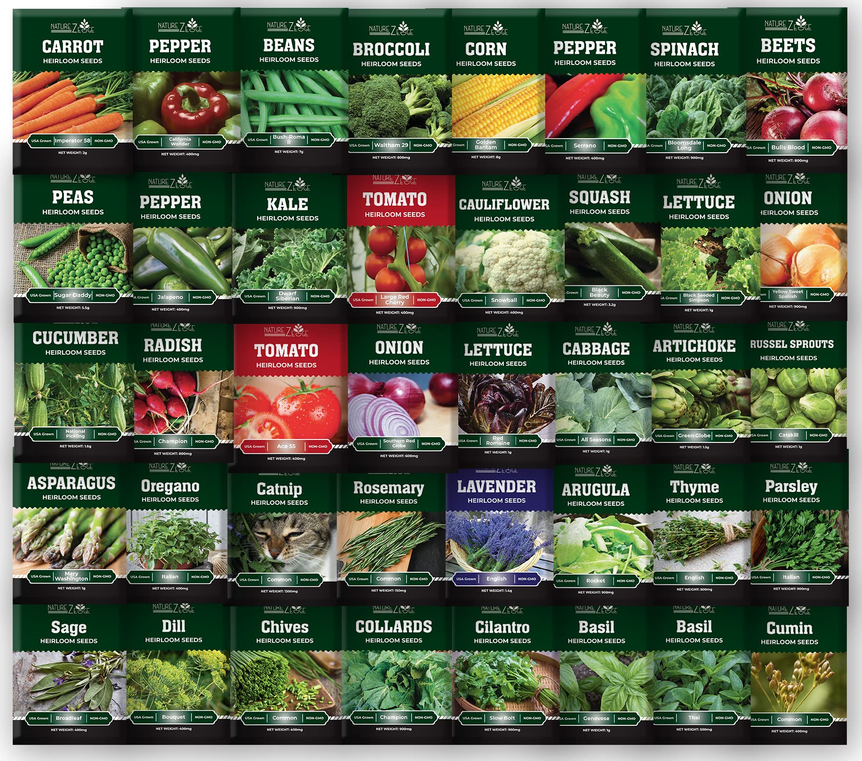 NatureZ Edge 40 Variety Non-GMO Vegetable & Herb Seeds for Planting - Survival Seed Vault Kit for Doomsday Prepping, Home Gardening & Emergency Food Supply | Indoor/Outdoor Planting, Backyard Farming & Self-Sufficiency