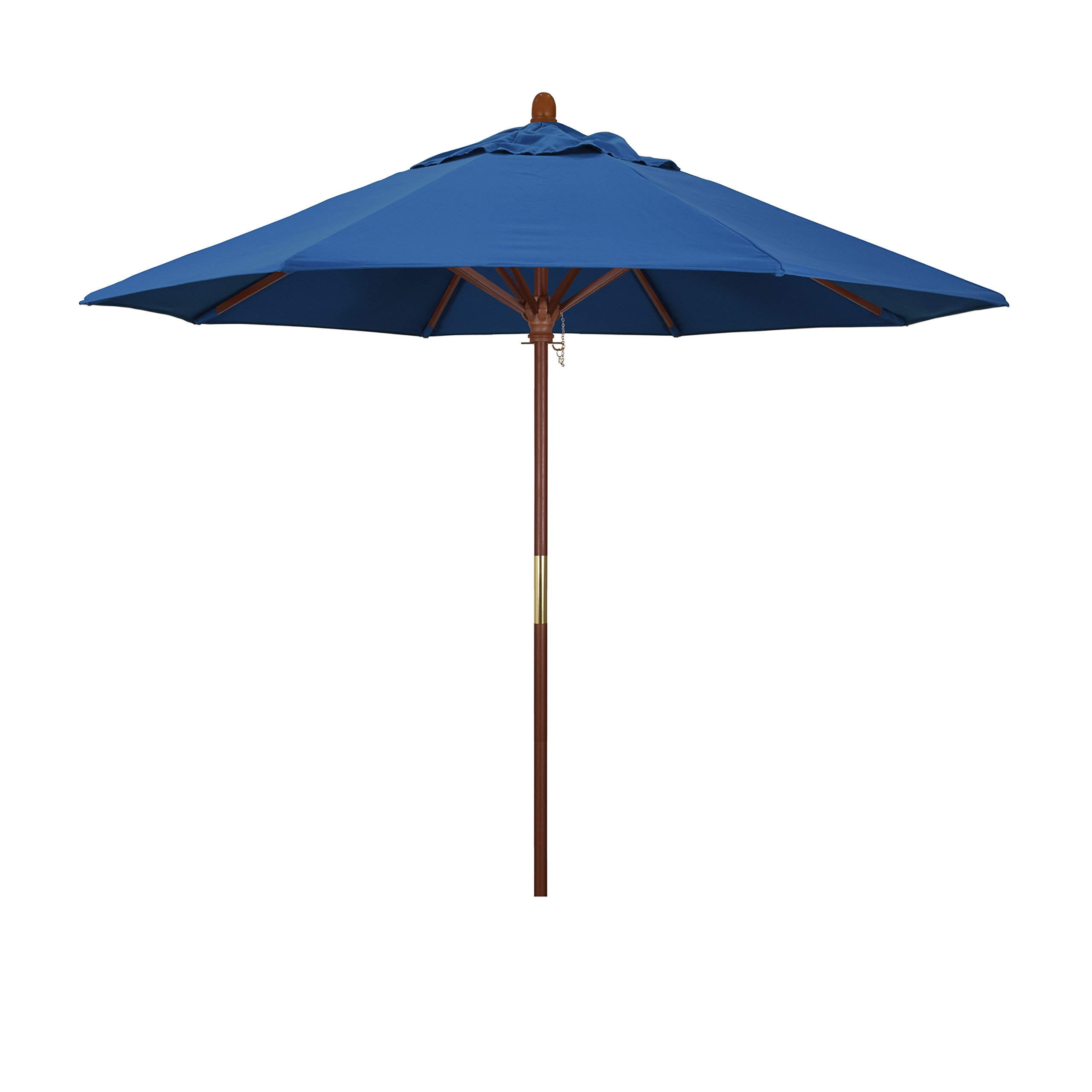 9' Round California Umbrella with Hardwood Frame & Stainless Steel Hardware - Push Open Design in Pacific Blue - Perfect for Patio, Garden, Poolside, and Outdoor Dining Areas