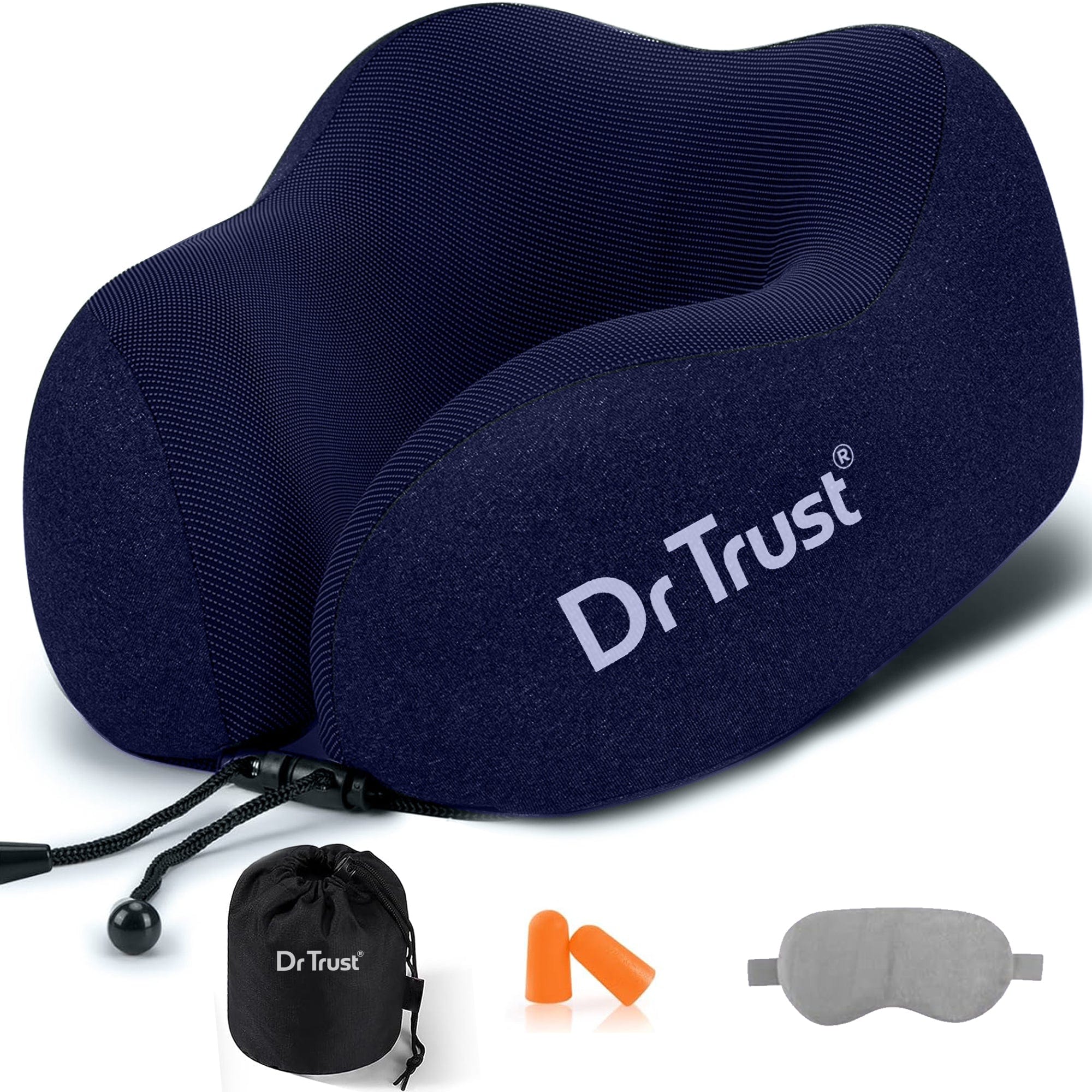 Dr Trust USA Orthopedic Memory Foam Travel Neck Pillow for Adults - Cervical Pain Relief Airplane Head Rest Support Cushion - Perfect for Long Flights, Road Trips & Office Comfort