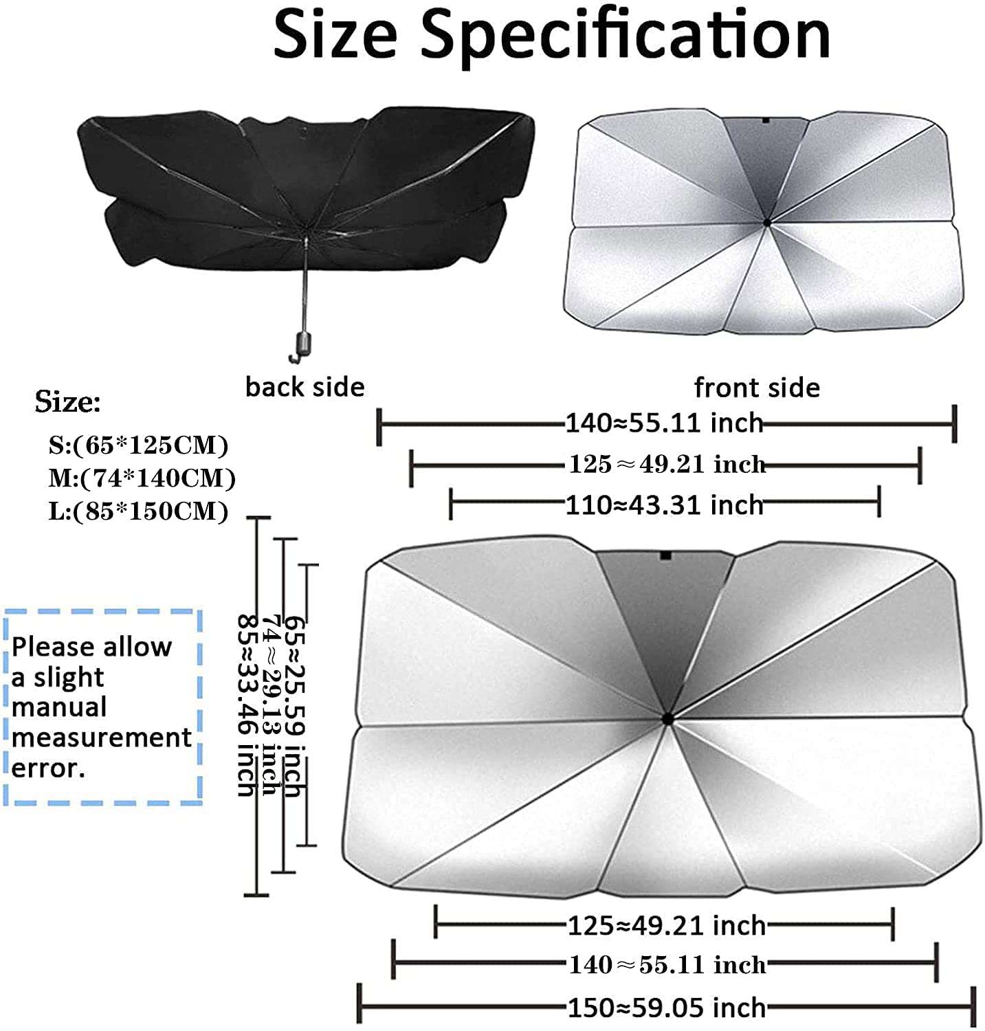 Foldable Car Windshield Sun Shade - UV Protection & Heat Blocking Sun Visor for Front Window (65x125cm) | Keep Your Car Cool in Summer | Perfect for Parking, Road Trips & Daily Commute