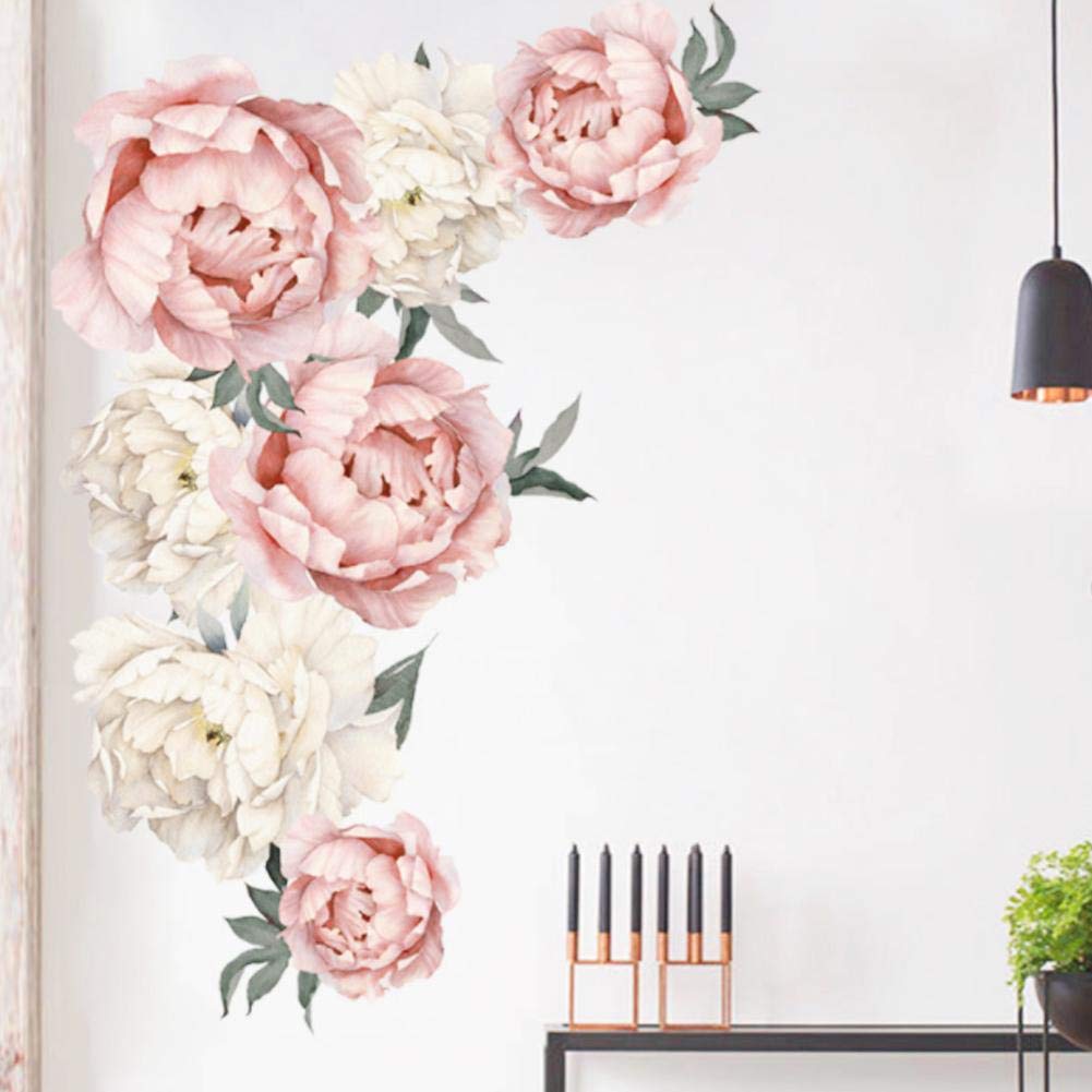 Peony Flower Wall Decals - Easy to Apply & Remove Vinyl Stickers for Living Room, Bedroom Decor - Home Wall Art Stickers for Nursery, Kids Room, Office - Perfect for DIY Home Improvement & Interior Design