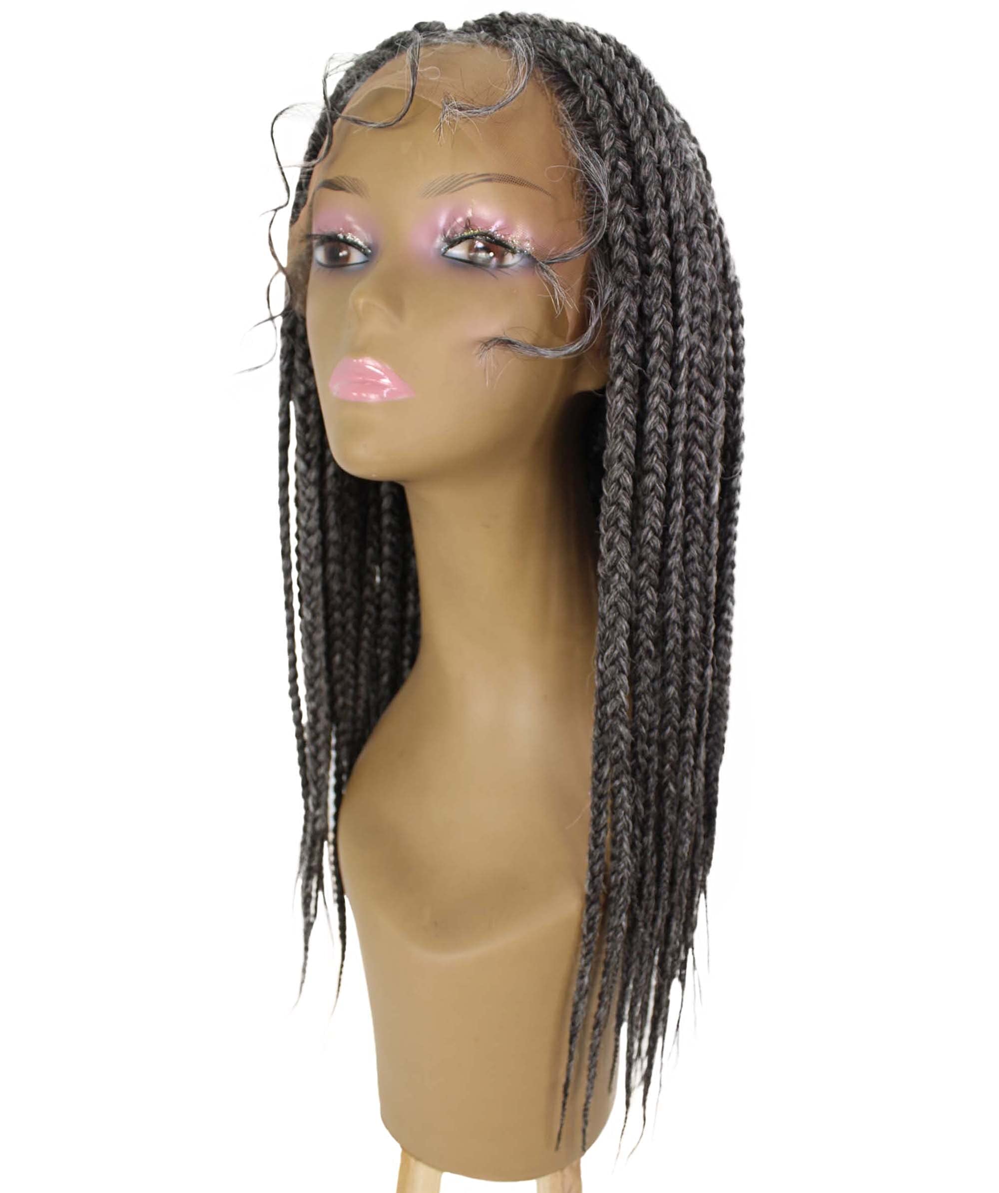 Uyai Straight 23 Inch 4X4 Hand-Tied Lace Braided Wig - Heat Resistant Synthetic Hair - 20+ Natural & Dip Dyed Colors (#44 Charcoal Grey) - Perfect for Cosplay, Daily Wear & Protective Styling