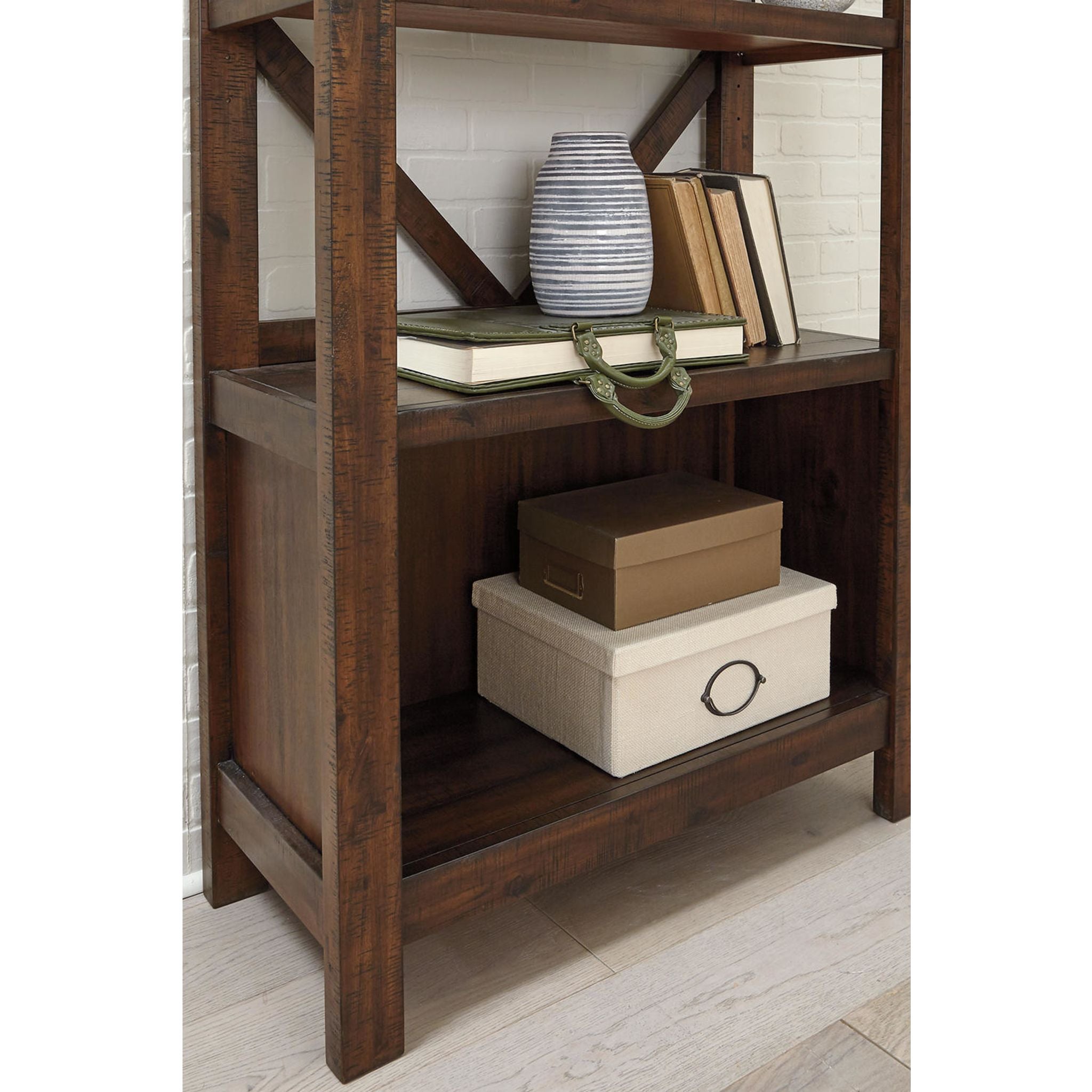 Baldridge Large Rustic Brown Bookcase - Solid Wood Bookshelf for Living Room, Office & Home Library Storage