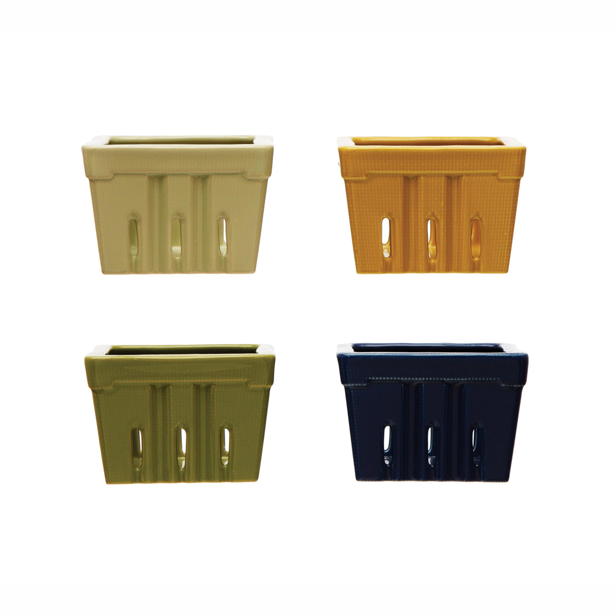 Creative Co-Op Textured Stoneware Berry Baskets - Set of 4, Matte Finish, 4