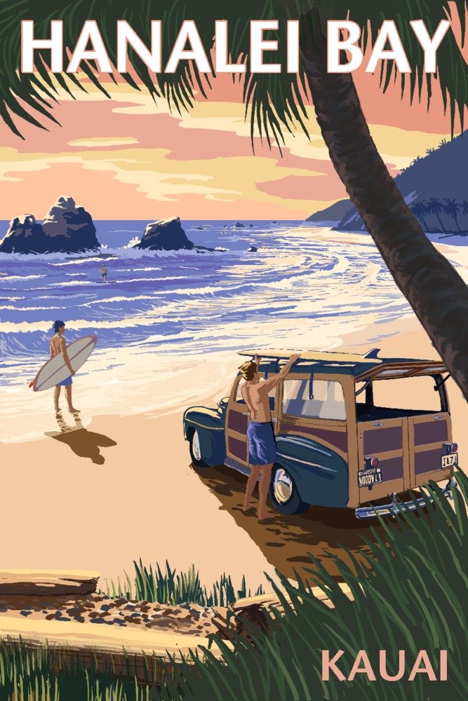 Hanalei Bay Kauai Hawaii Beach Landscape Art Print - 24x36 Signed Wall Decor Poster for Living Room, Bedroom & Office - Coastal Home Decor & Gift Idea