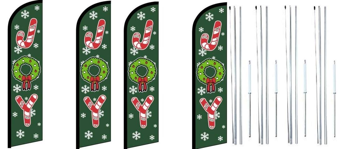 OnPoint Wares Joy Candy Cane King Feather Flag Kit - Complete Hybrid Pole Set (Pack of 4) - Perfect for Christmas Decorations, Yard Signs, and Holiday Festivities