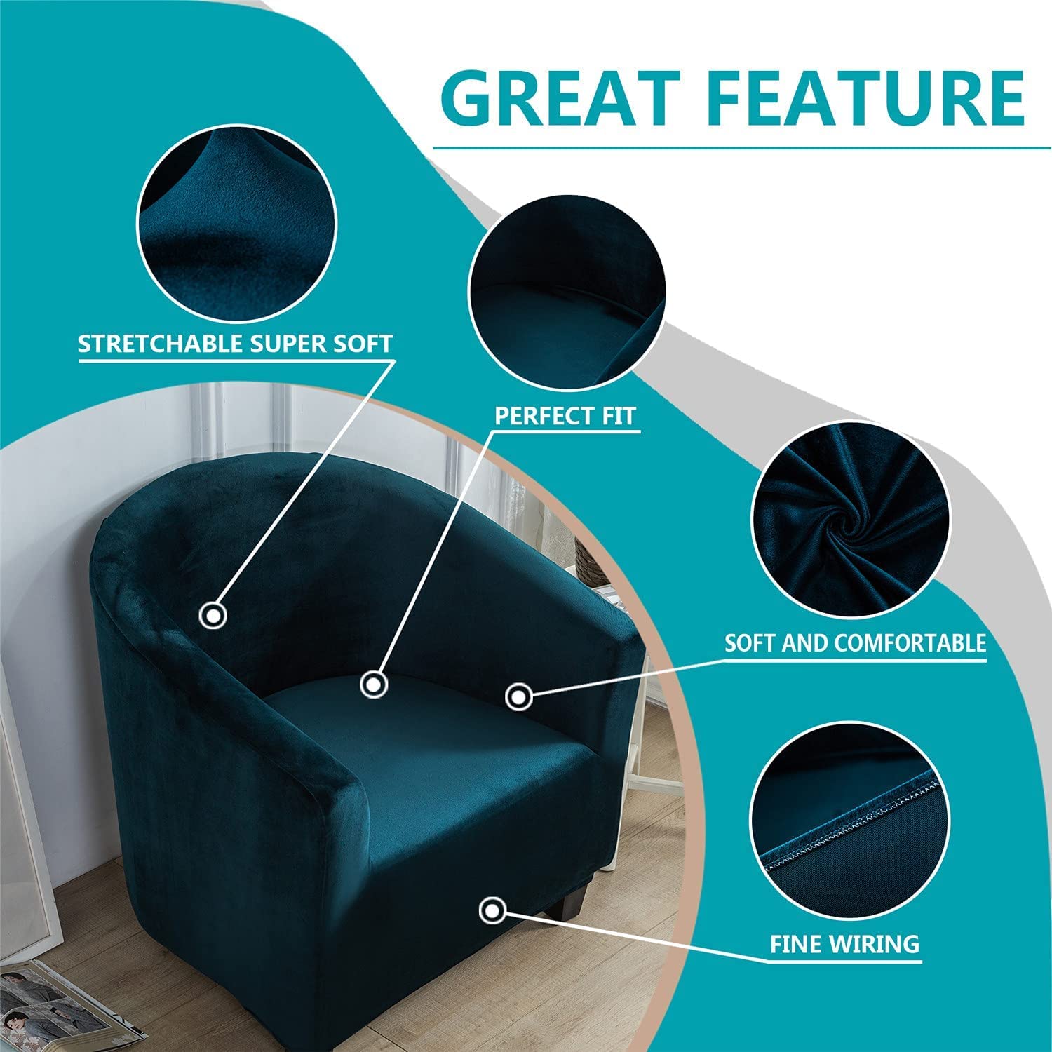 Luxurious Velvet Stretch Armchair Cover for Bathtub - YYHSND Washable Furniture Protector Slipcover (Teal) | Perfect for Living Room, Bedroom & Spa Decor