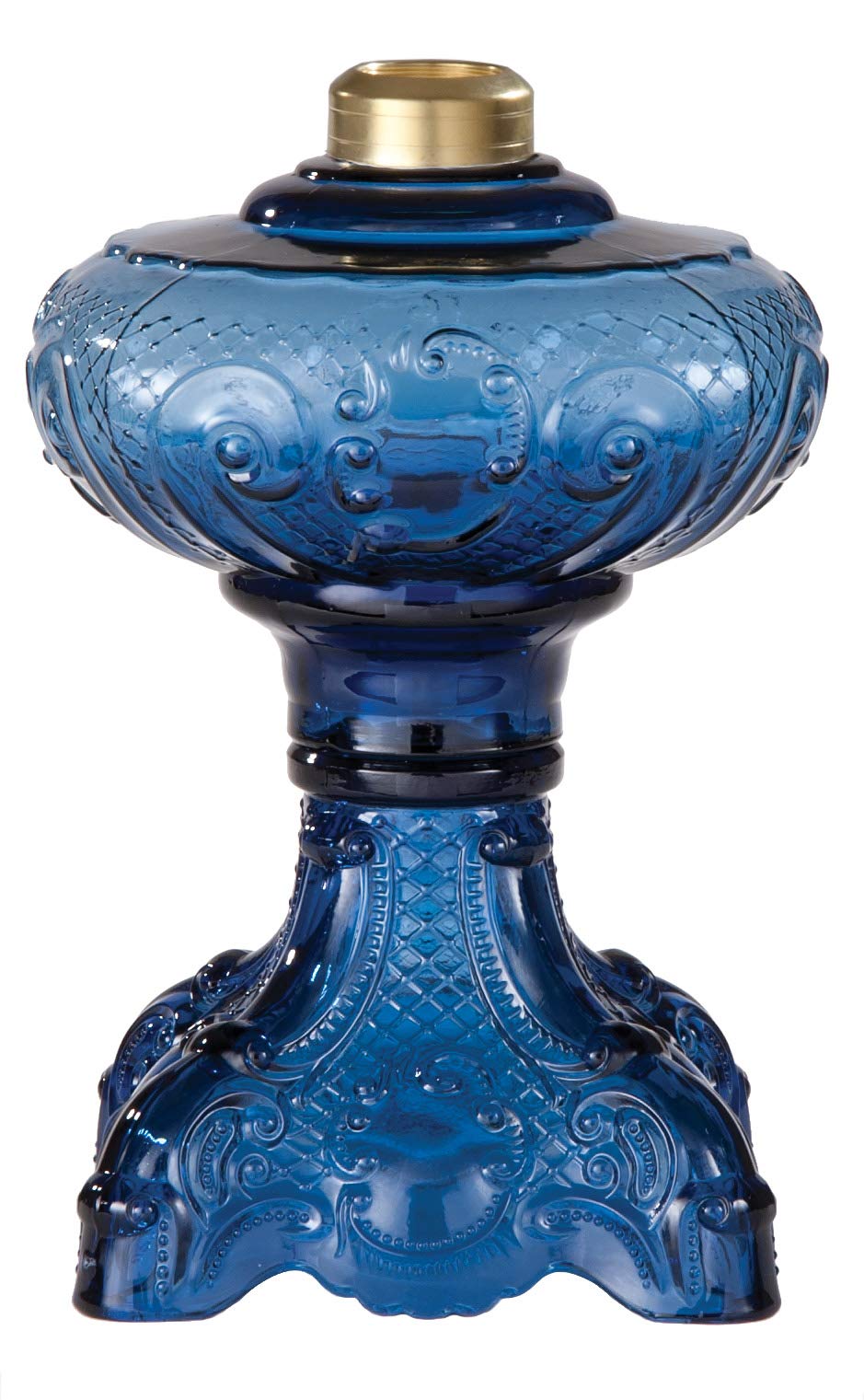 B&P Lamp® Medium Blue Glass Princess Feather Pattern Oil Lamp - Vintage Home Decor, Farmhouse Lighting, Emergency Light for Power Outages