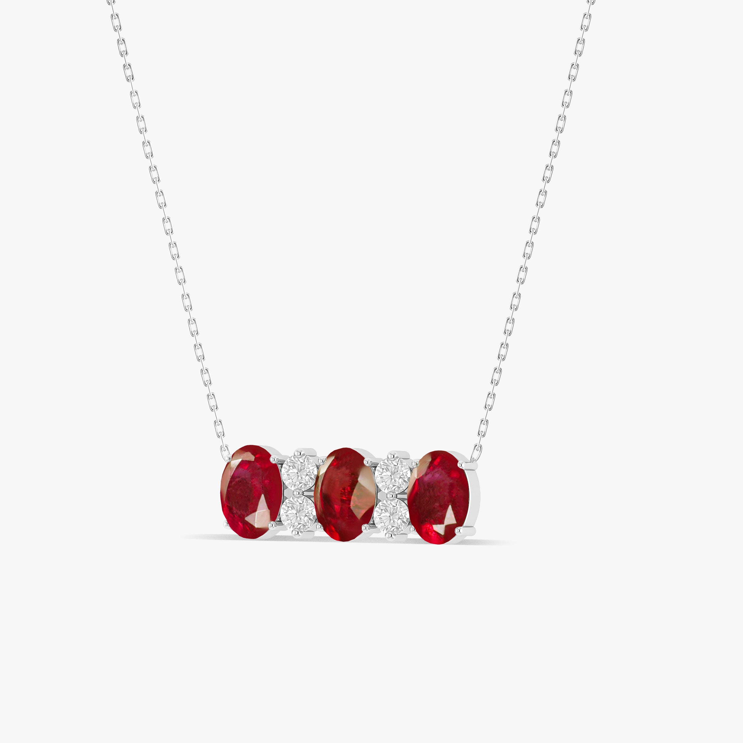 Natural Oval Ruby 3 Stone Pendant Necklace for Women - Elegant Jewelry Gift for Birthday, Anniversary & Special Occasions