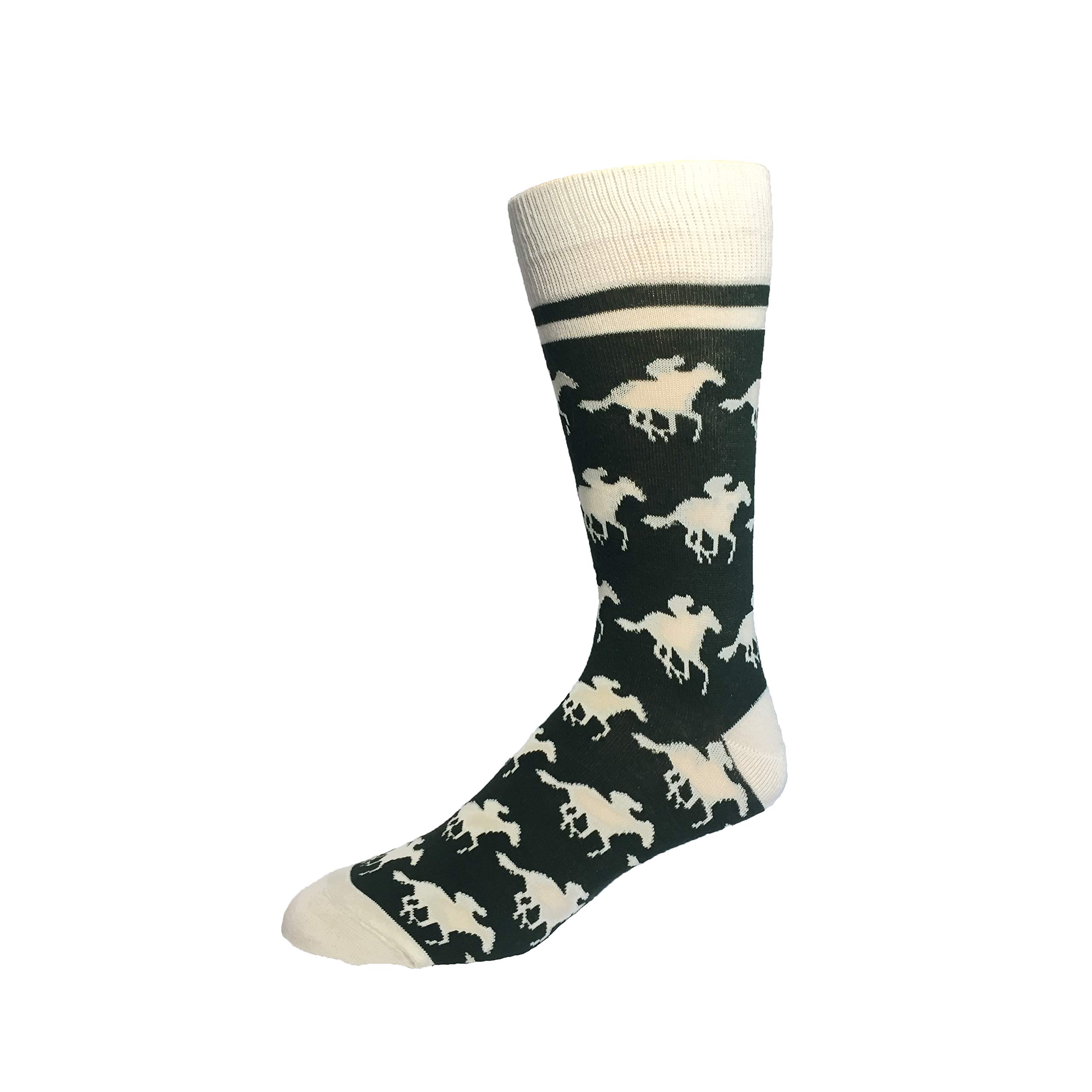 Premium Derby Horses Dark Green & White Men's Dress Socks - Comfortable Formal & Casual Wear for Work, Office & Special Occasions