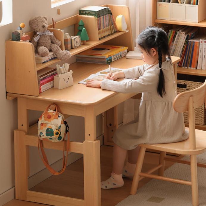 Solid Wood Beech & Oak Nordic Style Bookshelf - Modern Study Room & Home Office Storage Solution for Books & Decor