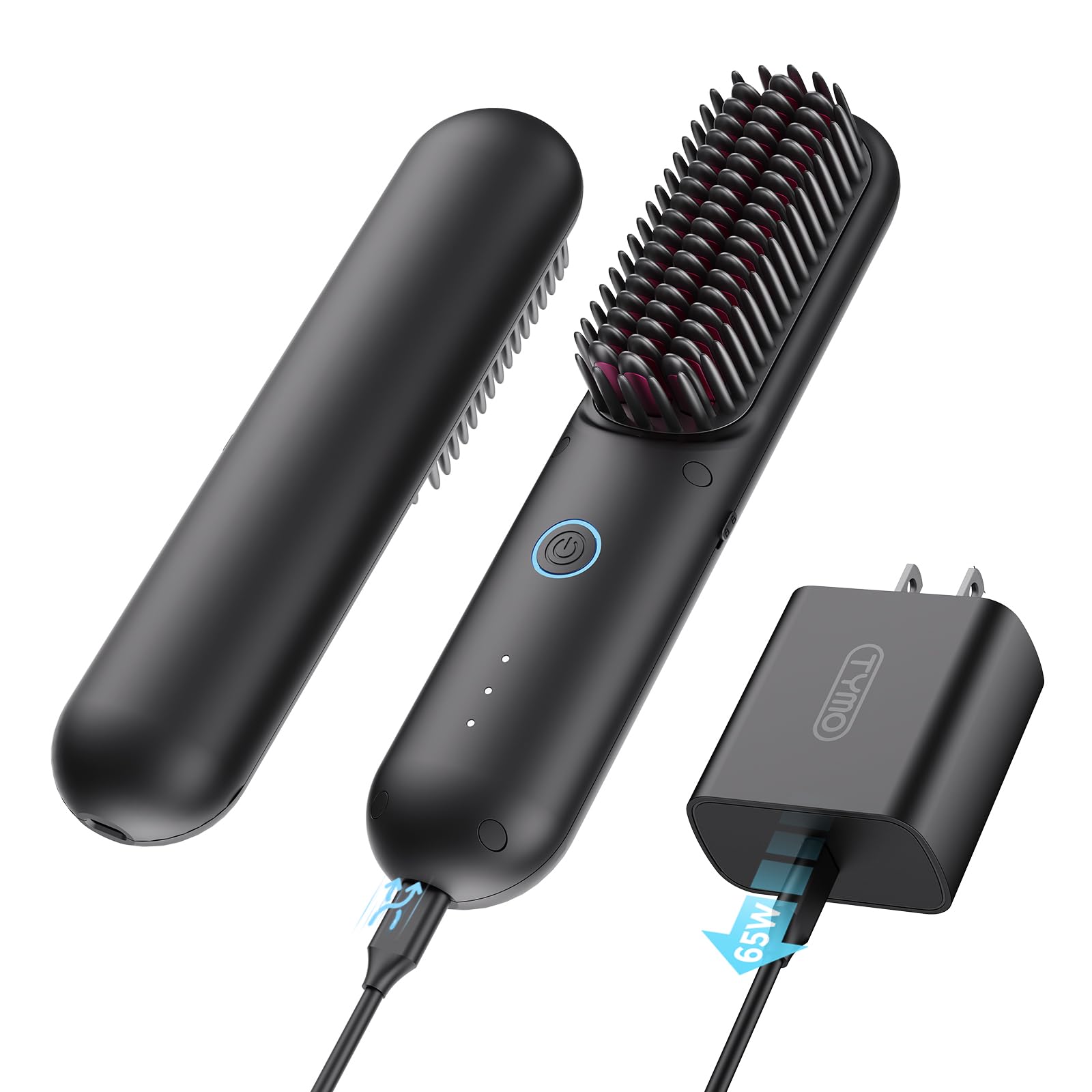 TYMO Cordless Hair Straightener Brush - Portable Ionic Straightening Brush for Women, Mini Hot Comb with Fast Charging & Dual Power, Lightweight Travel Hair Styler for On-The-Go Use | Perfect for Home, Travel & Salon Styling