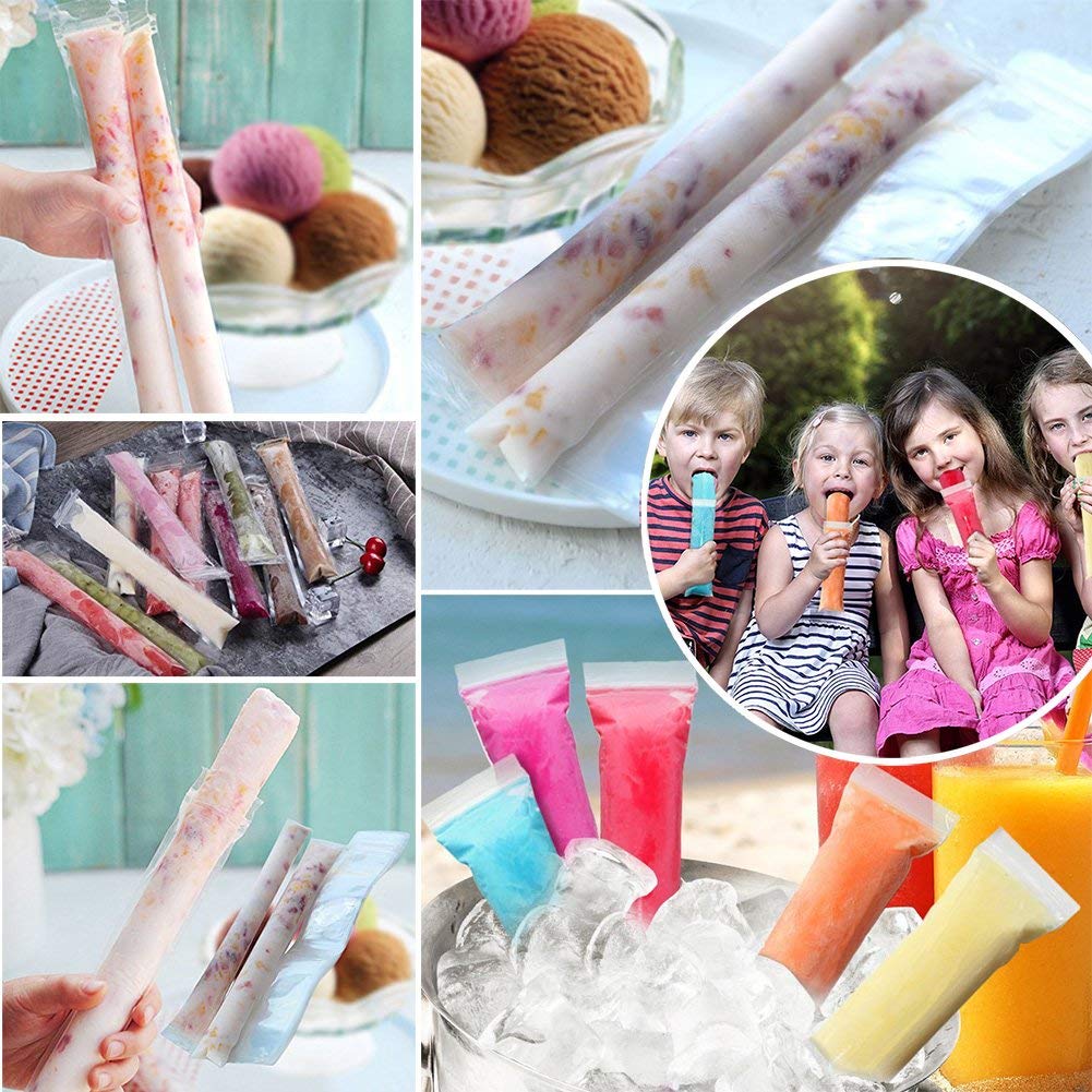 50 Pack DIY Disposable Ice Pop Bags with Silicone Funnel - Reusable Popsicle Molds for Homemade Frozen Treats, Summer Snacks, Kids Party Favors and Outdoor Picnics (50 or 100 Count Options)