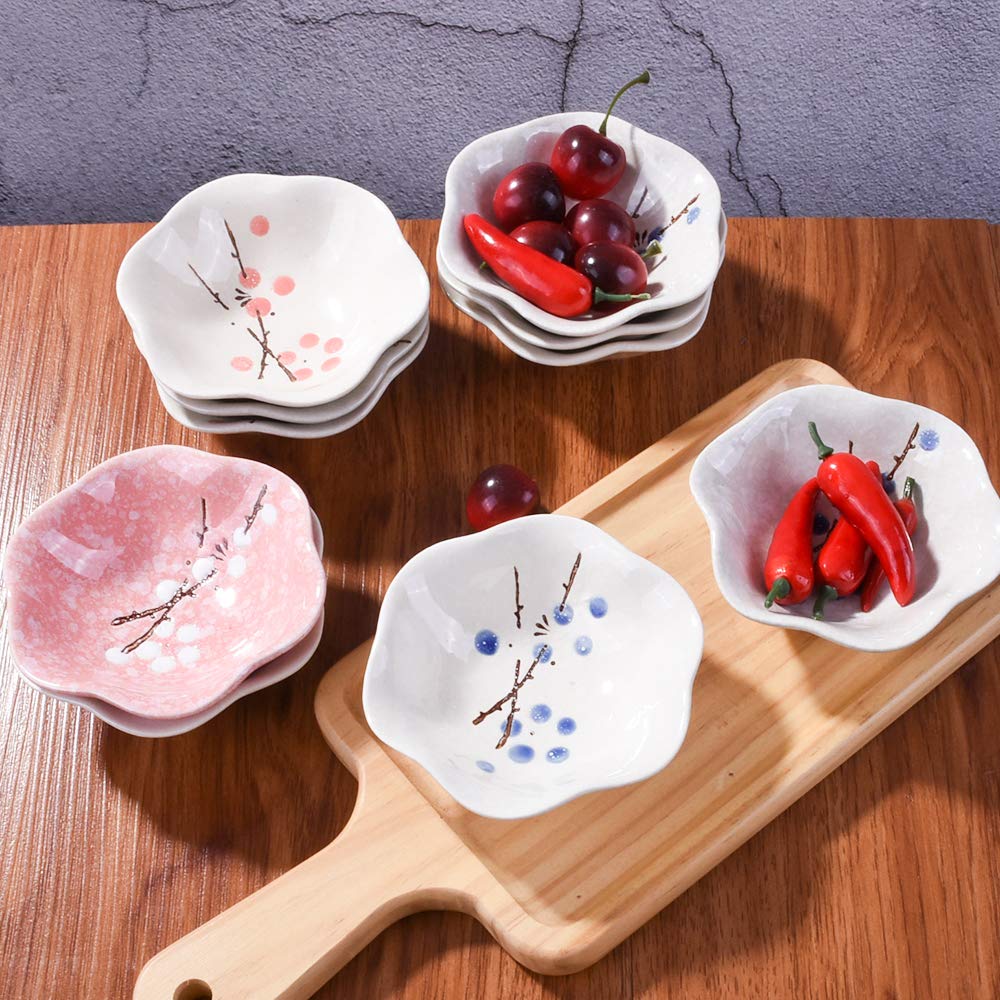 Premium Japanese Porcelain Soy Sauce Dish Set - 5 Piece Asian Sushi Dipping Bowls, Elegant Pink Ceramic Small Plates for Sushi, Dumplings & Appetizers - Perfect for Home Dining & Japanese Restaurants