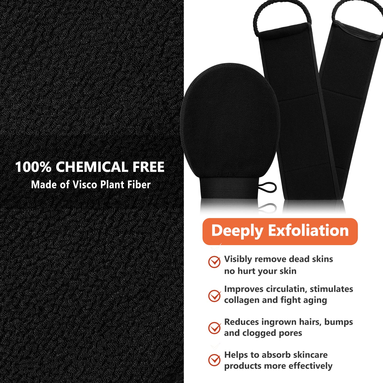 2 in 1 Exfoliating Glove & Back Scrubber for Shower - Korean Exfoliating Mitt for Soft Skin, Dead Skin Remover & Body Scrubber - Perfect for Spa Day, Dry Brushing & At-Home Skincare Routine