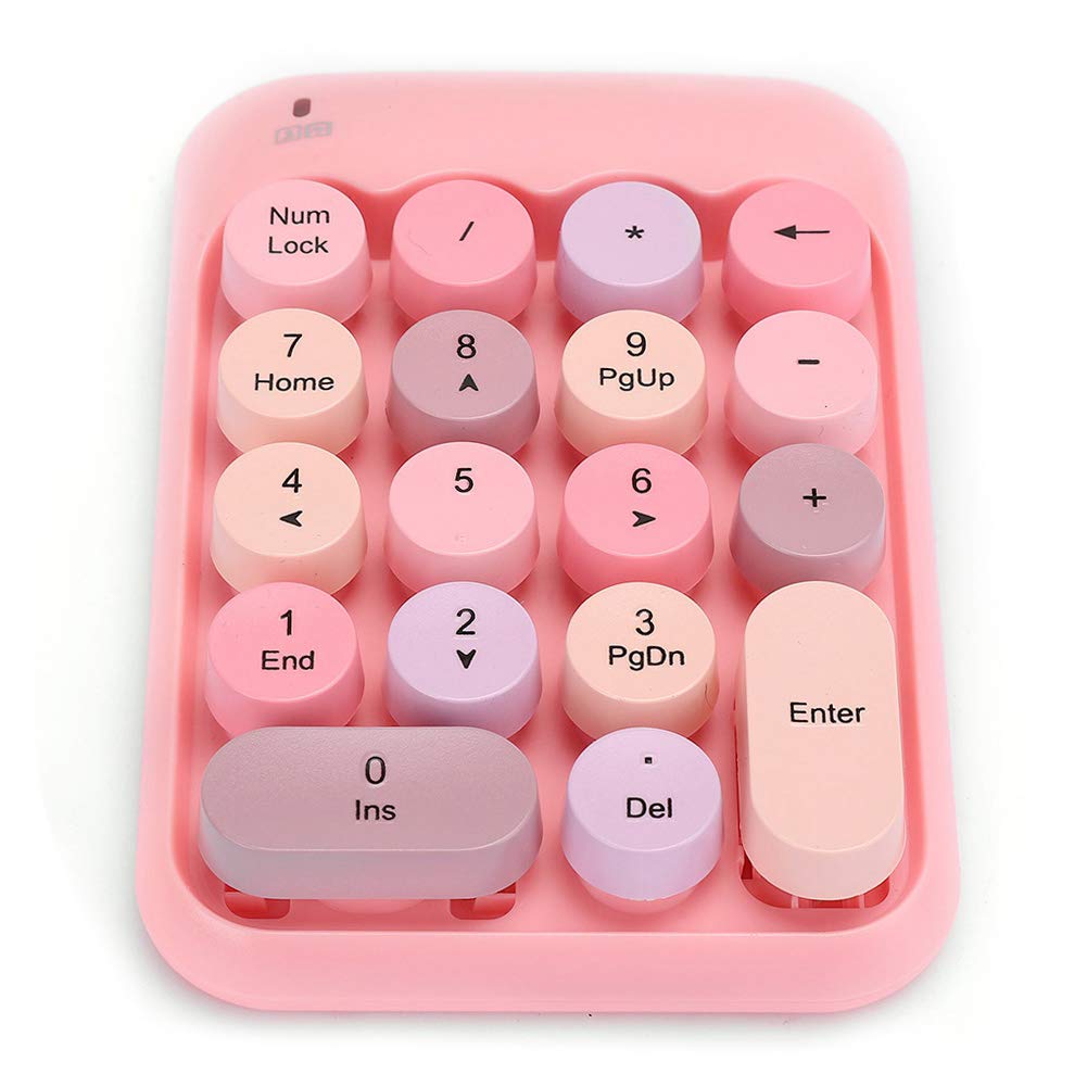 Wireless Numeric Keypad - Portable Mini 2.4G Wireless Number Pad with Vintage Colorful Round Keycaps, 18-Key Waterproof Keyboard for Financial Accounting, Data Entry & Office Use (Perfect for Accountants, Bankers & Remote Workers)