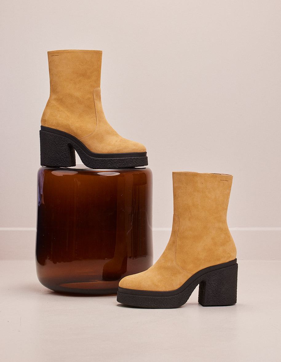 Claire Suede Sand Ankle Boots for Women - Stylish Heeled Booties for Casual Outings & Office Wear